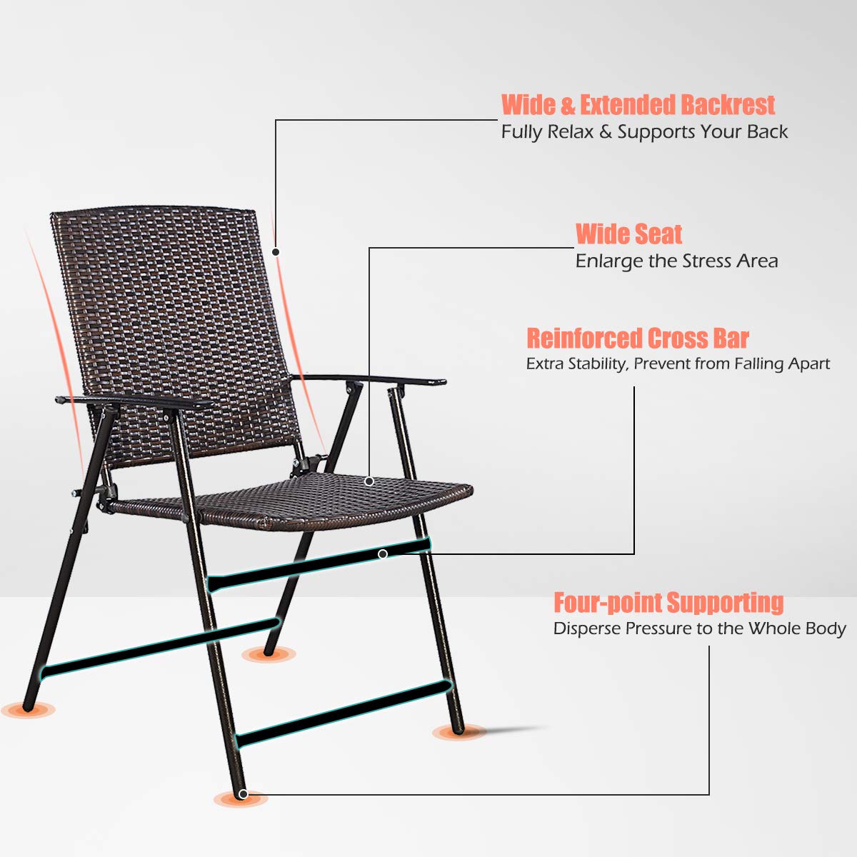 SAFSTAR 5-Piece Patio Dining Set - 4 Folding Wicker Chairs with 28