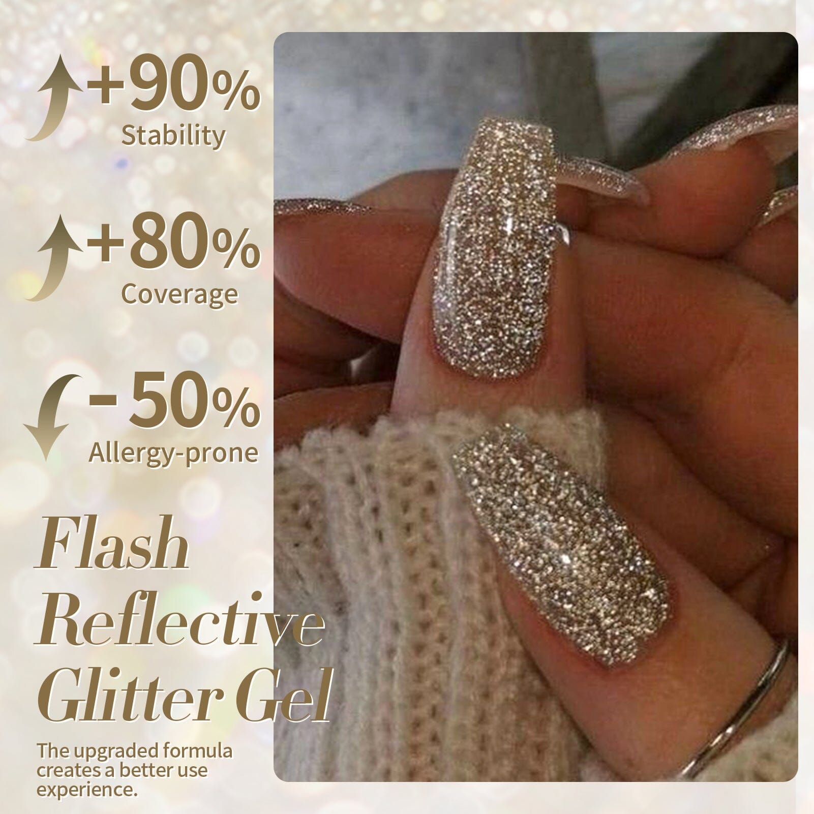 BORN PRETTY Gold Flash Reflective Glitter Gel Polish 15ml - Long Lasting Nail Art Gel for Manicure & Pedicure - Perfect for Parties, Weddings, and Special Occasions