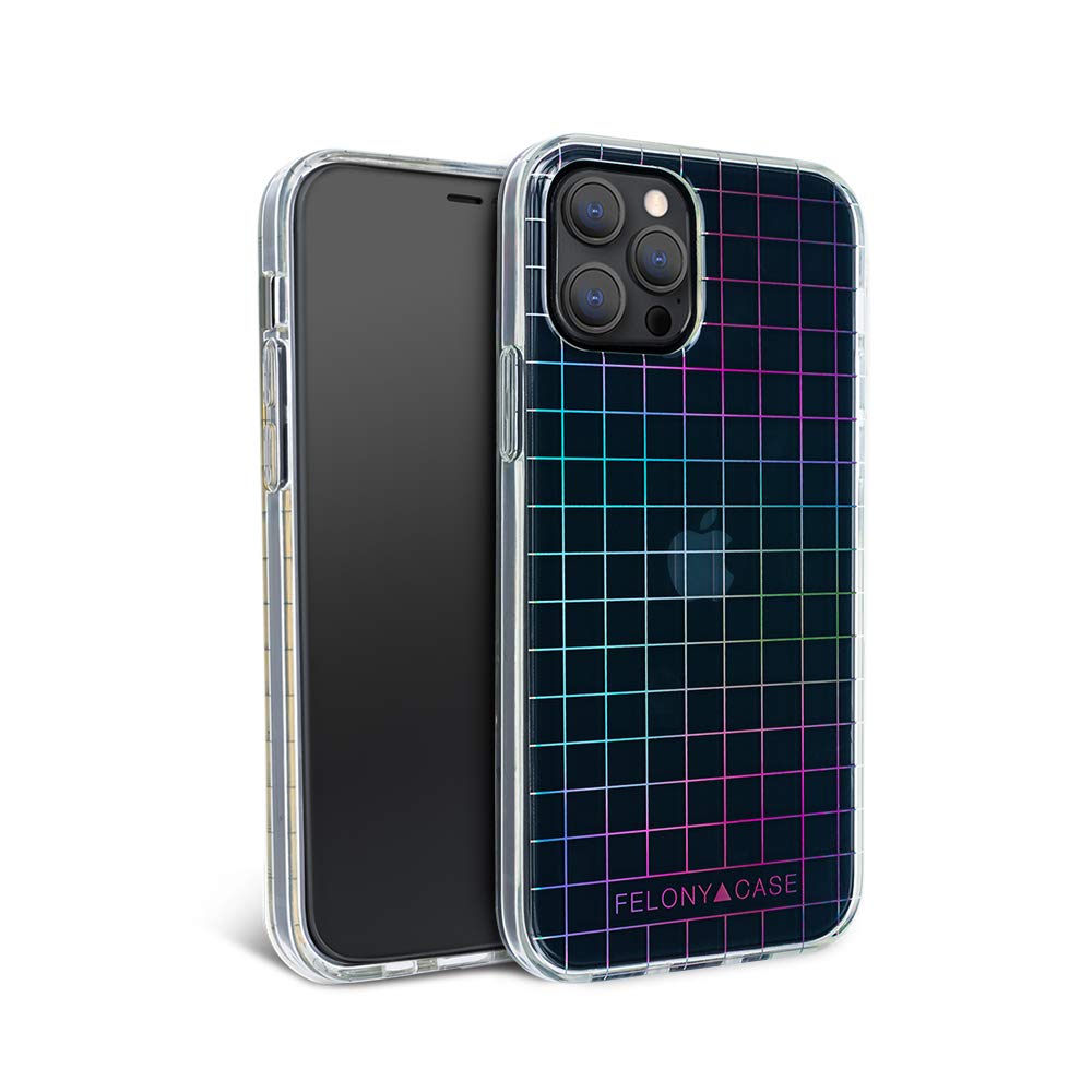 FELONY CASE - iPhone 12 Pro Max Case - Holographic Grid Phone Cover - Anti-Scratch, Wireless Charging Compatible, 360° Shockproof Protective Case for Apple iPhone 12 Pro Max - Perfect for Everyday Use, Travel & Outdoor Activities