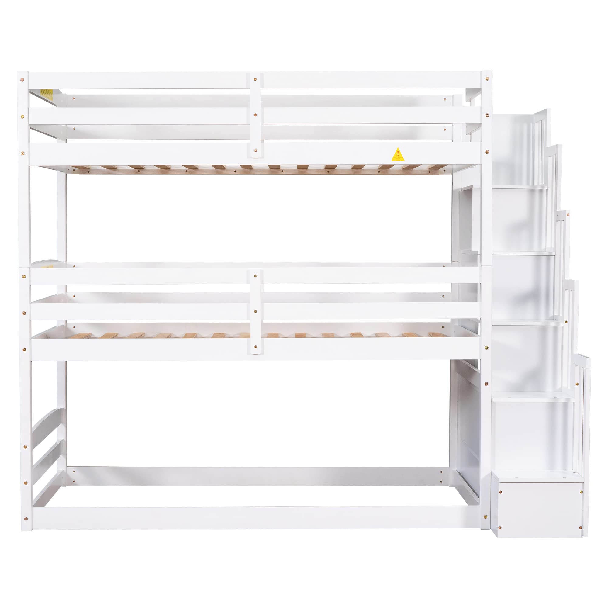 P PURLOVE Twin Over Twin Over Twin Triple Bunk Bed Frame with Storage Staircase - Convertible to Separate Bunk Beds & Platform Bed - Safety Guardrail Included - Space-Saving Kids Bedroom Furniture for Boys & Girls (White) - Perfect for Shared Rooms, Sleepovers & Small Spaces