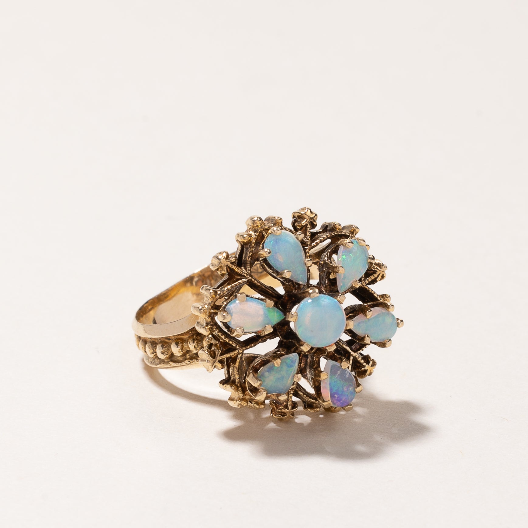 14K Yellow Gold Opal Cocktail Ring - 1.07ctw Genuine Opal Gemstone - Size 5 - Elegant Statement Jewelry for Women - Perfect for Evening Parties, Weddings & Special Occasions