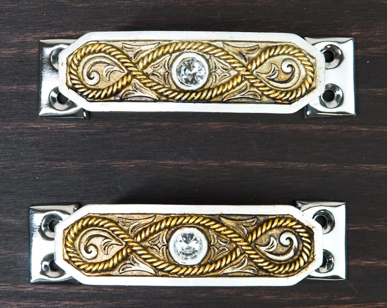 Western Cowboy Rope Drawer Pulls - 2 Pack with Crystal Gems for Cabinets & Furniture