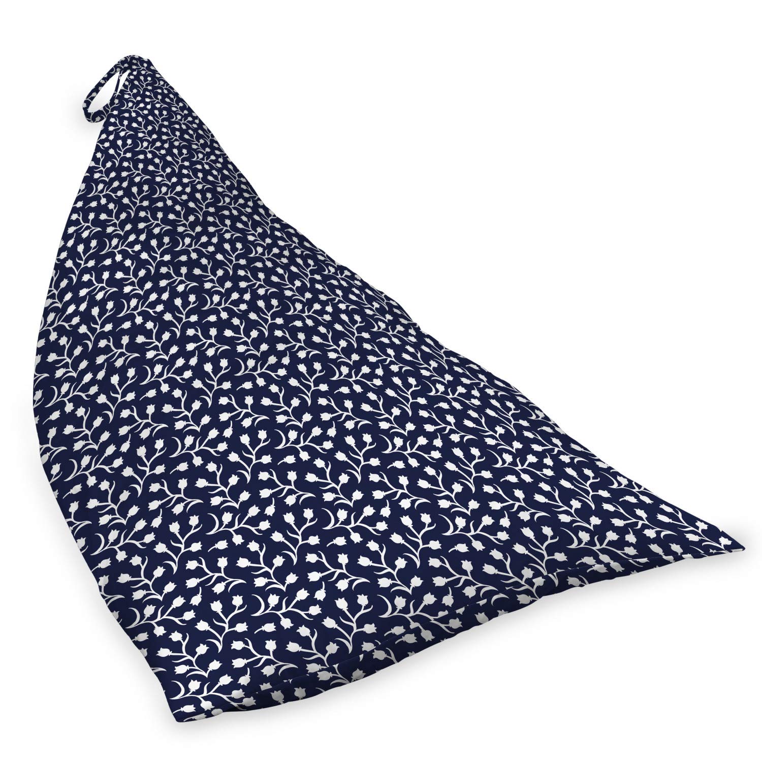Ambesonne Oriental Lounger Chair Bag - Monochrome Floral Storage Container with Ethnic Tulip Pattern, High Capacity Handle Bag for Patio Furniture Covers (Dark Violet Blue White) - Perfect for Outdoor Poolside, Beach, and Garden Chair Storage