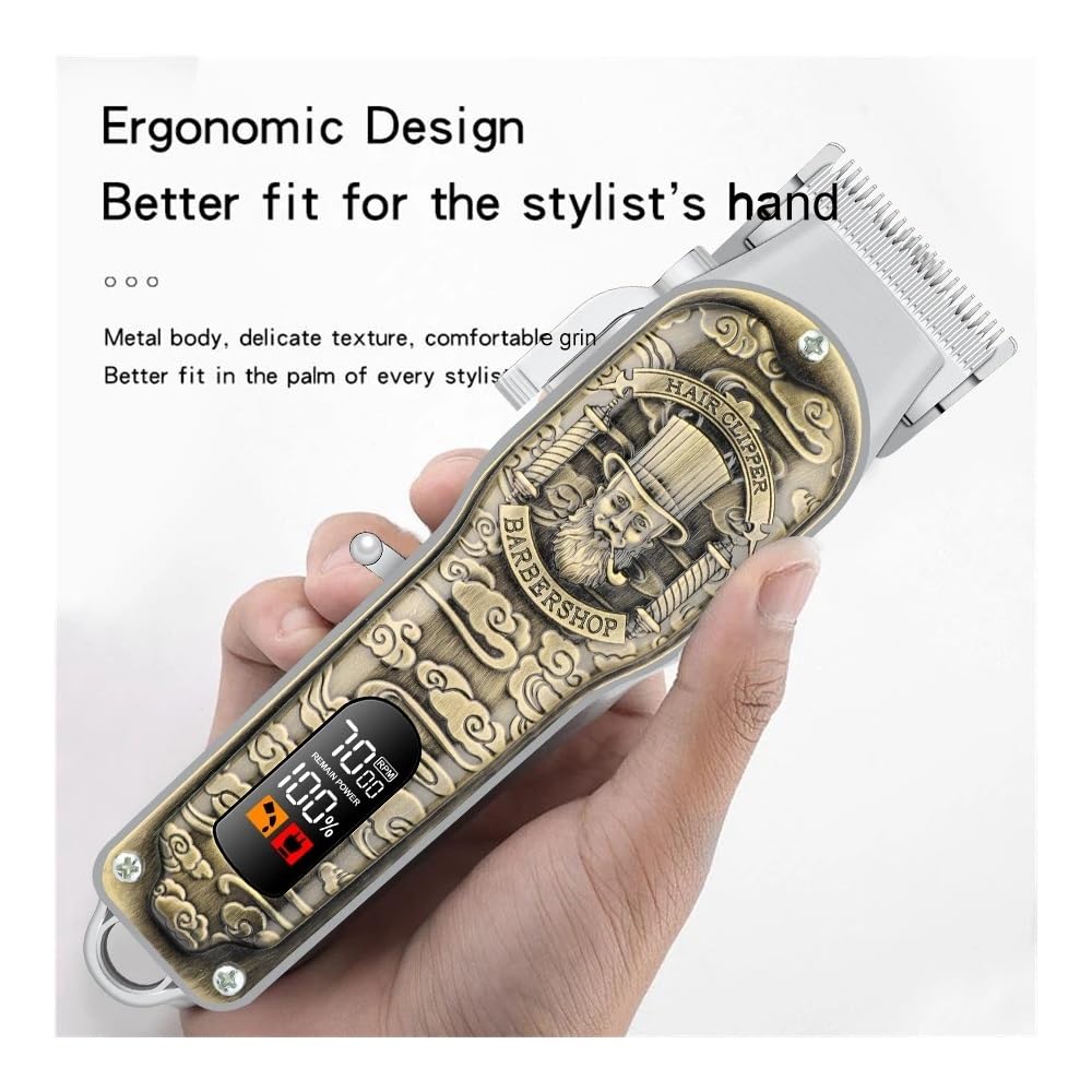 Professional 3-in-1 Electric Hair Trimmer Set for Men - USB Rechargeable Cordless Hair Clipper with LED Display & Precision Trimming Scissors - Black Gold Edition - Perfect for Home Barbering, Beard Grooming & Travel Use