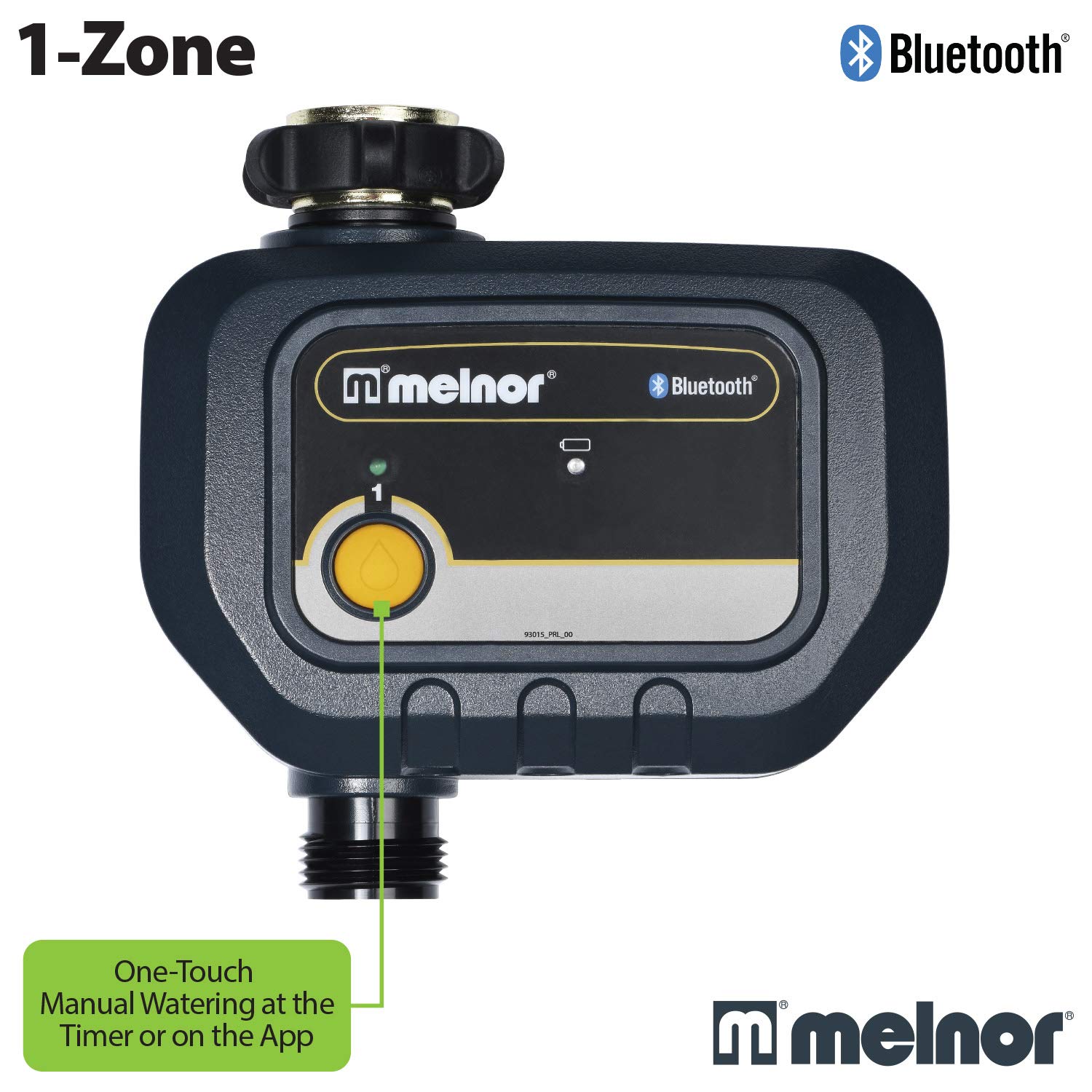 Melnor 65182AMZ Bluetooth Smart Hose Timer - 1-Zone Programmable Water Sprinkler Timer with Quick Connect for Garden, Lawn & Yard Irrigation System | Easy Wireless Control via Mobile App | Weather Resistant Black & Yellow Design
