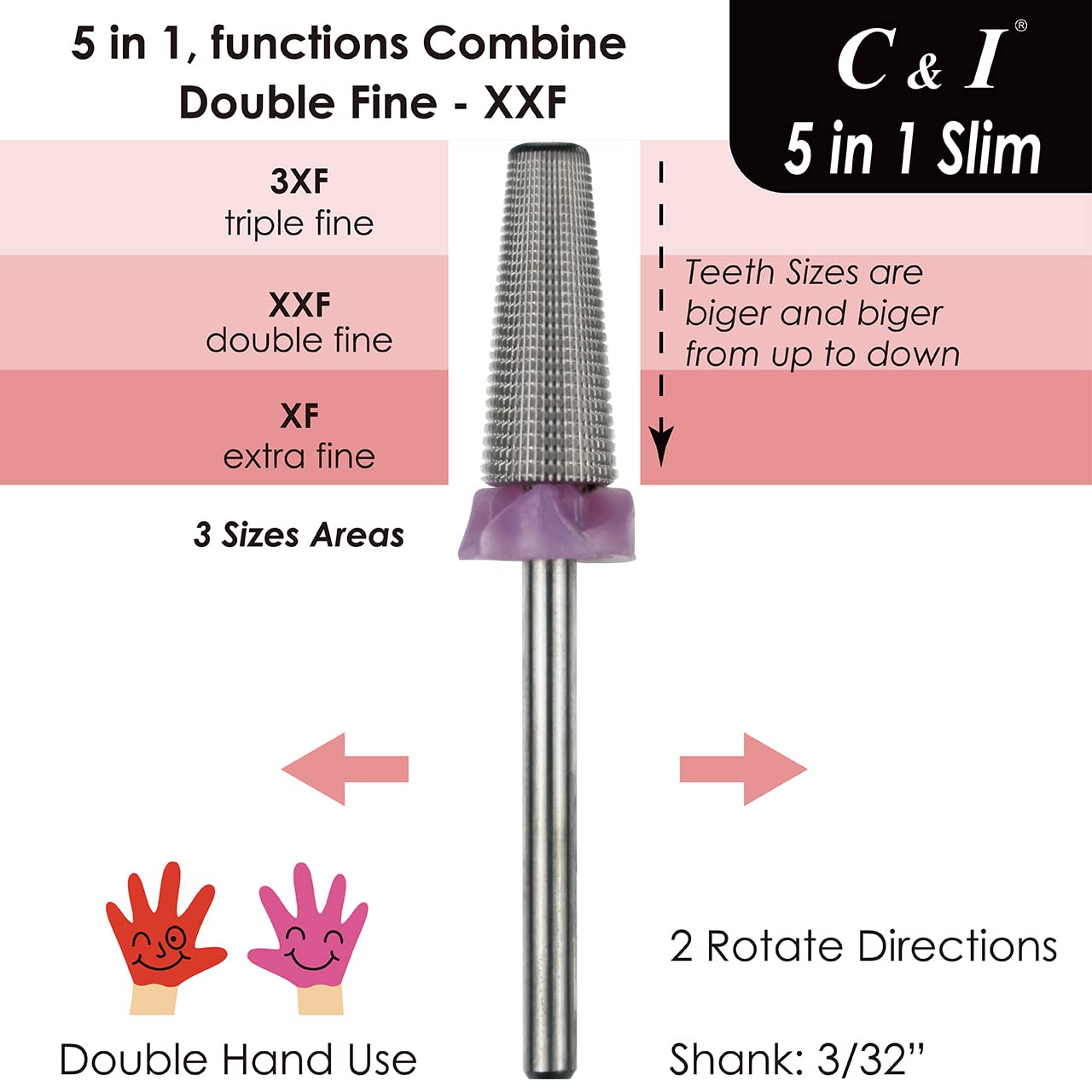 Professional 5 in 1 Nail Drill Bit Set - Slim Edition Electric Manicure Drill Bits for Nail Art, Acrylic & Gel Extensions - Double Fine XXF Grit - Perfect for Home & Salon Nail Care