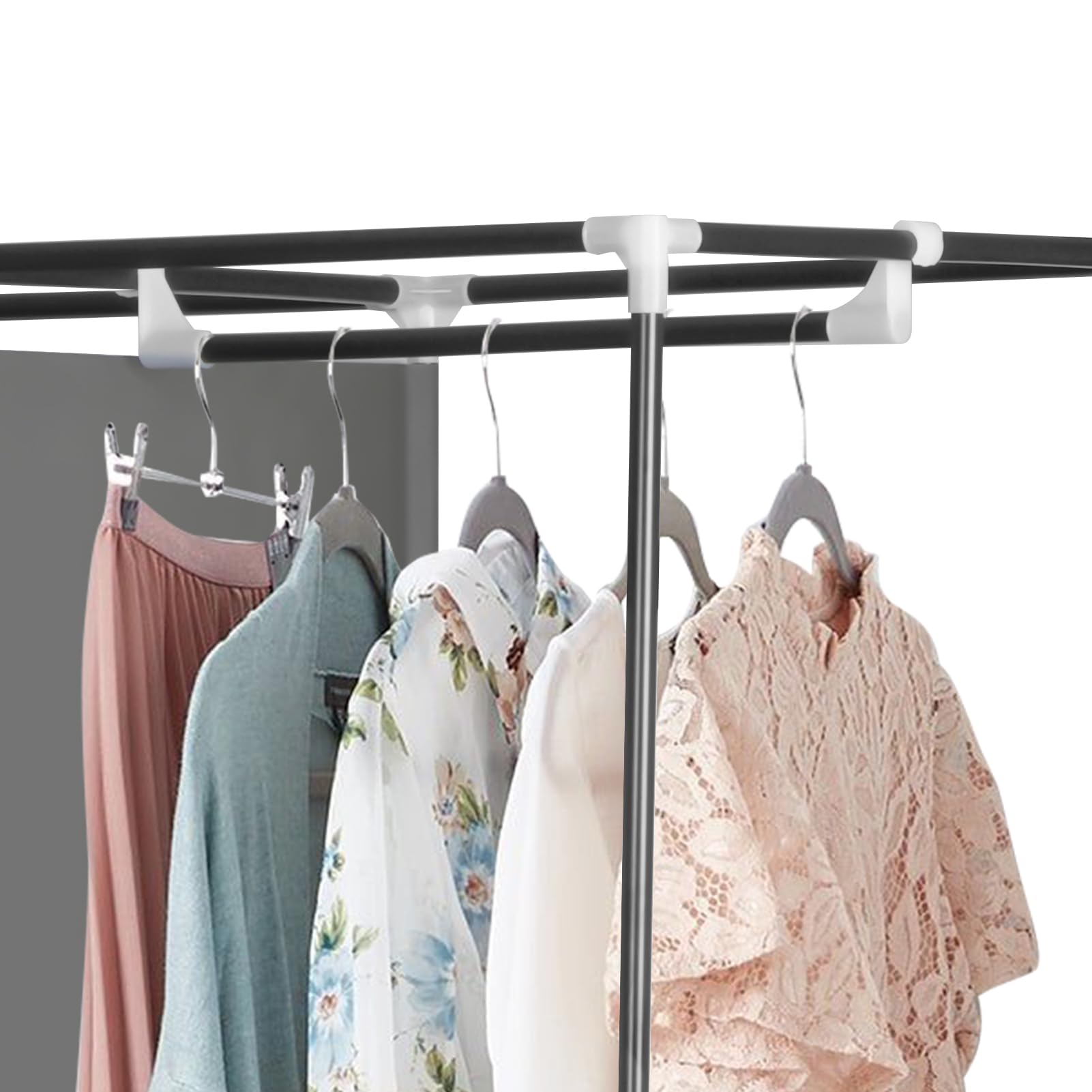 Portable Closet Organizer with 8 Shelves & 2 Hanging Rails - Non-Woven Fabric Wardrobe with Metal Frame (Black) | Space-Saving Clothes Storage for Bedroom, Dorm, Apartment & Travel