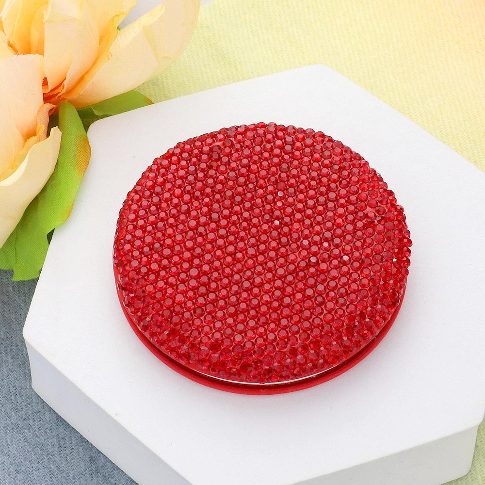 Sparkly Rhinestone Round Compact Mirror with Bling - Portable Makeup Mirror for Women & Girls - Perfect for Travel, Purse, and Vanity Use