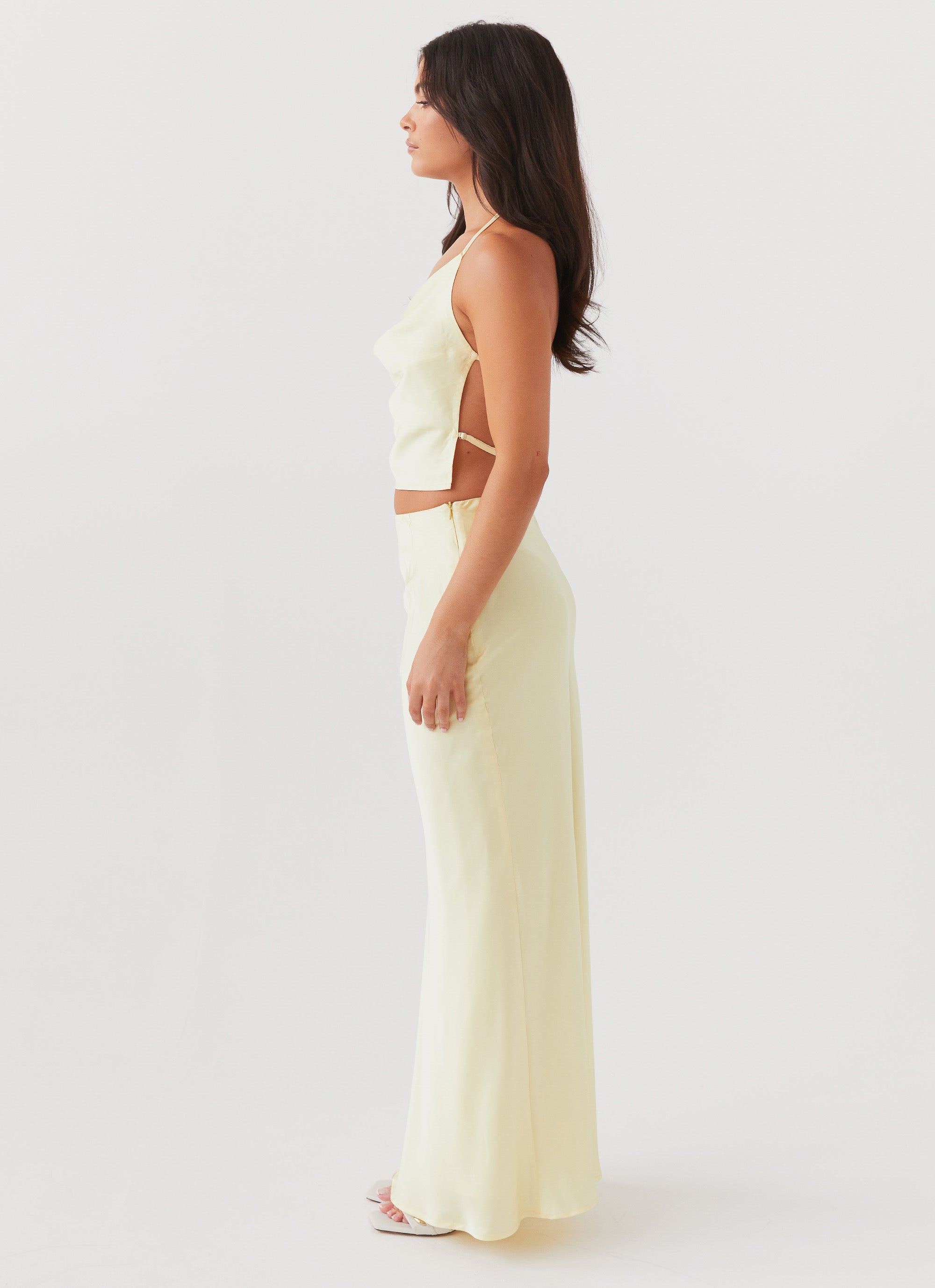 Ivanna Women's Satin Maxi Skirt - Elegant Lemon Yellow Flowy Long Skirt for Summer, Beach, Party & Special Occasions