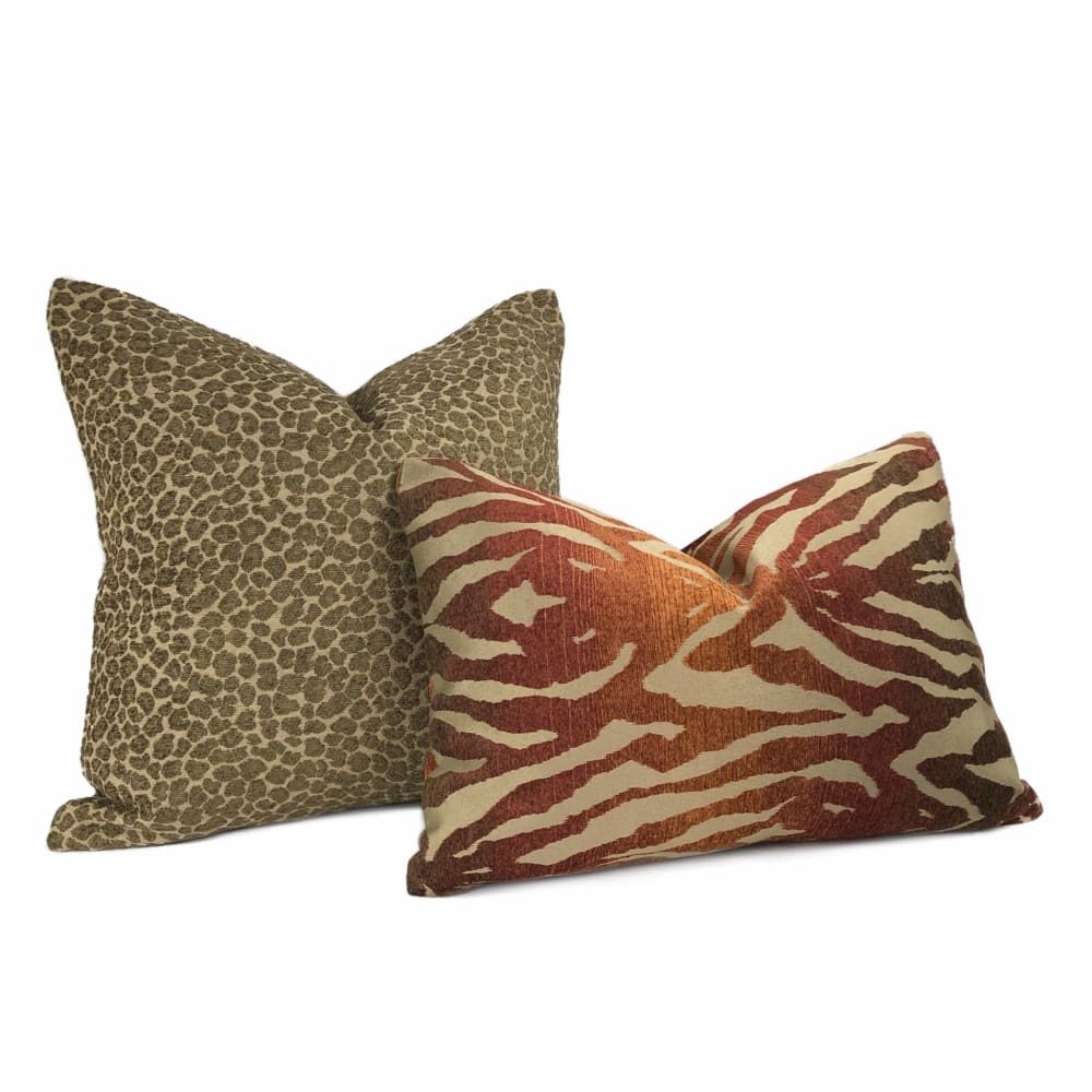 Bronze Brown Ombre Rust Tribal Tiger Animal Stripe Pillow Cover - Bohemian Home Decor for Living Room, Bedroom, or Outdoor Patio