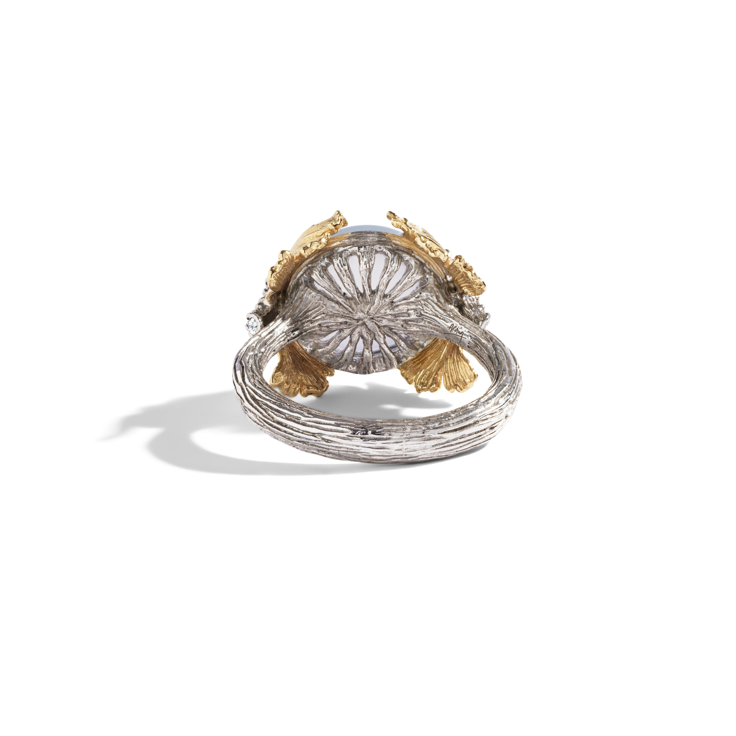 Elegant Butterfly Ginkgo Ring with Chalcedony & Diamonds - Vintage Inspired Jewelry for Women, Perfect for Weddings, Anniversaries & Special Occasions