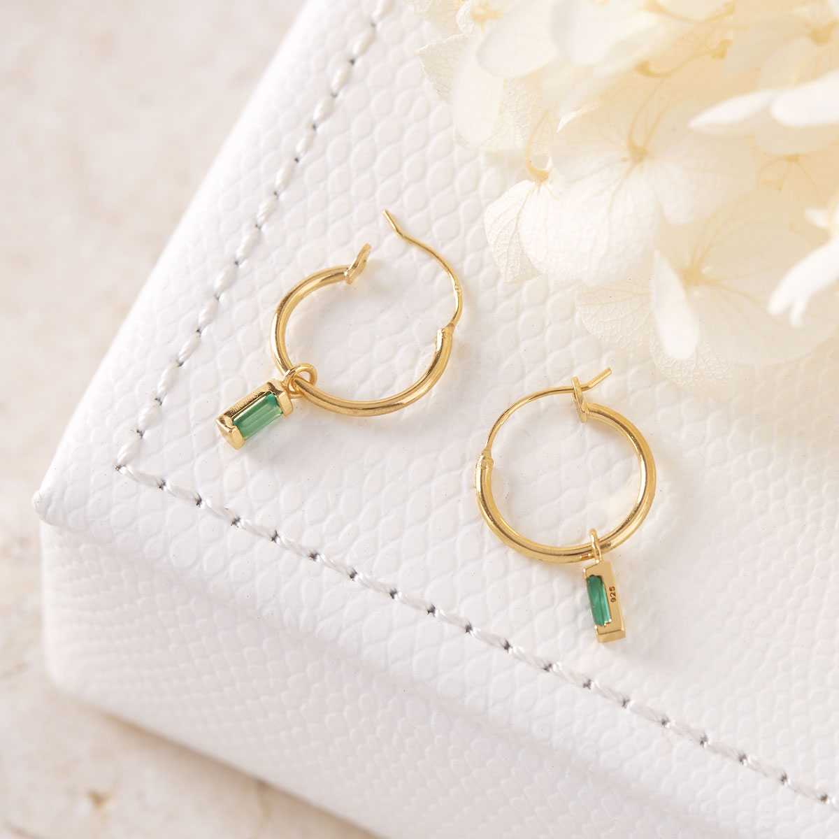 Luminous Green Onyx Hoop Earrings in 14K Gold - Elegant Statement Jewelry for Women, Perfect for Parties, Weddings & Special Occasions