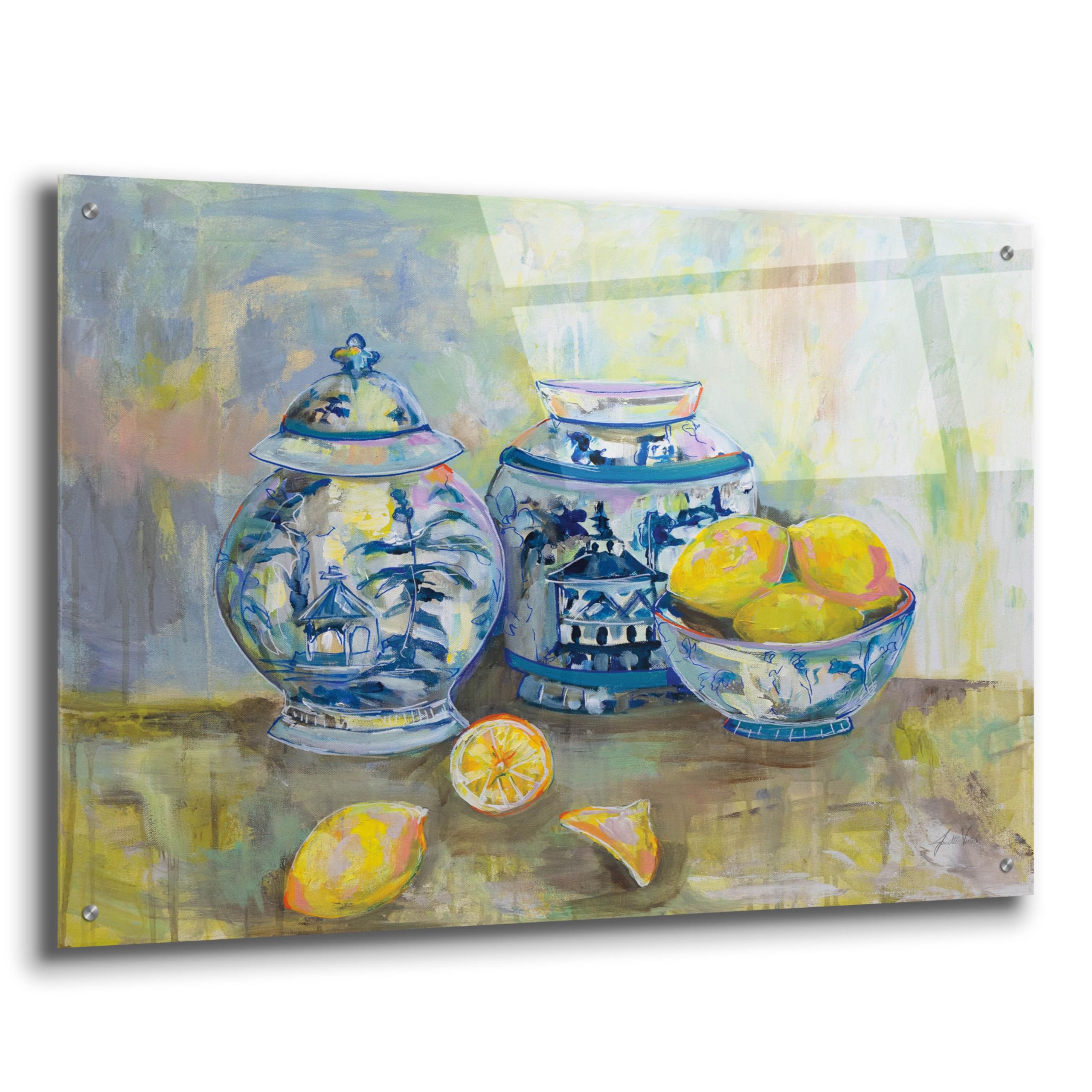 Epic Art 'Lemon Life' by Jeanette Vertentes - Vibrant Acrylic Glass Wall Painting 36x24 Inches - Modern Home Decor for Living Room, Bedroom & Office