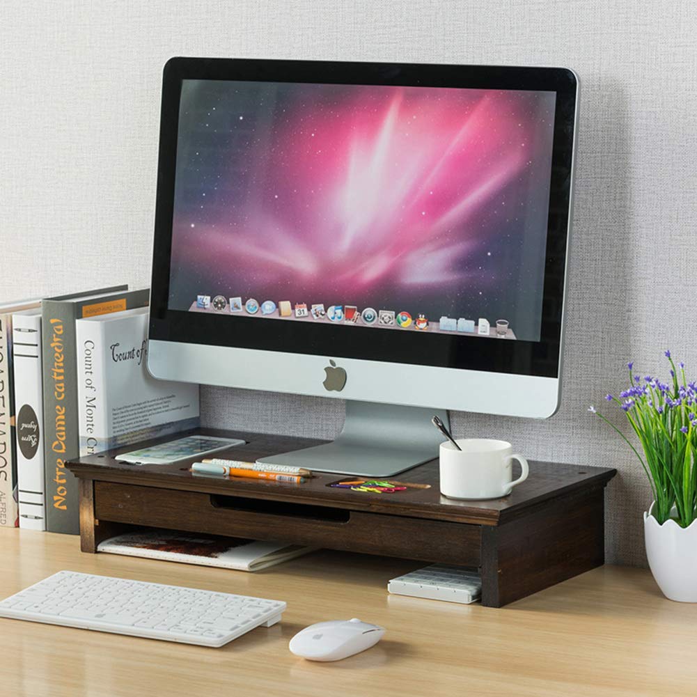 Bamboo Wood Monitor Stand Riser with Storage Organizer - Multifunctional Desktop Organizer & Desk Shelf for Computer, Laptop, Keyboard - Perfect for Home Office, Gaming Setup, and Workspace Organization
