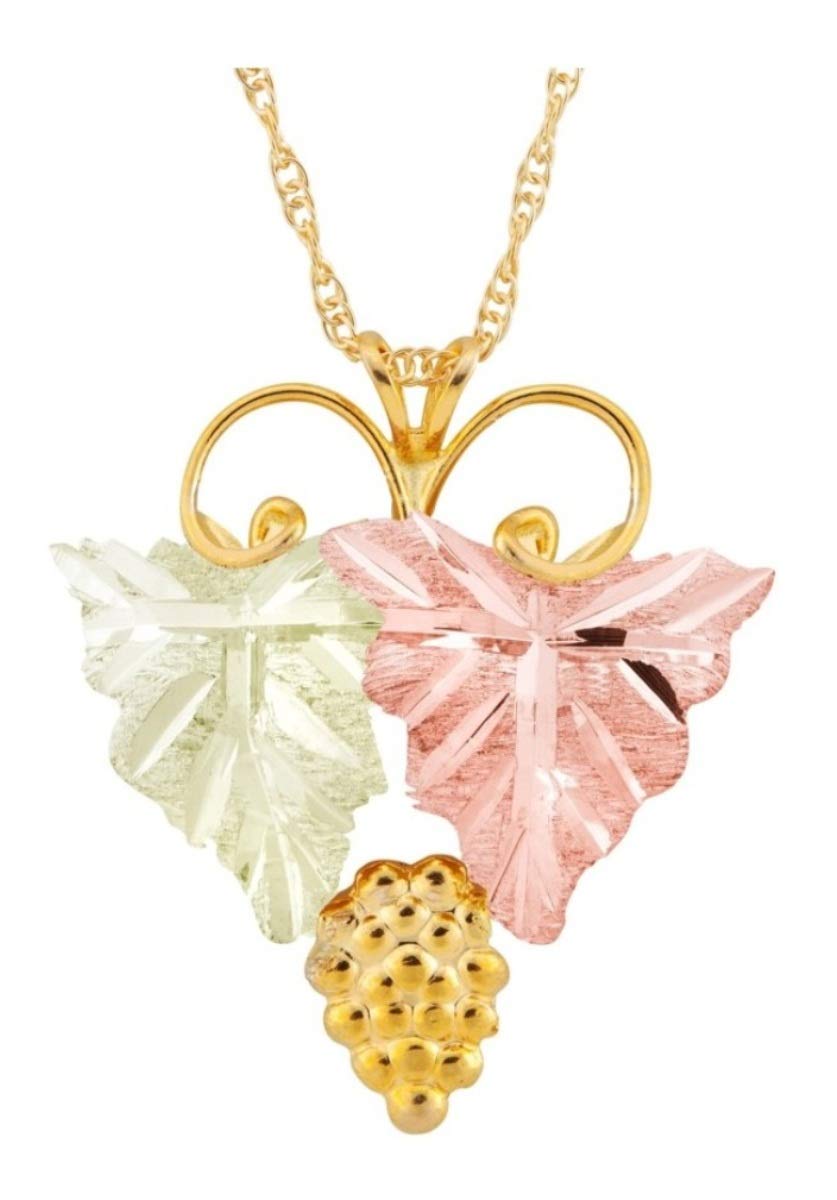 10K Yellow Gold, 12K Rose & Green Gold Grape Rosette Leaf Pendant Necklace - Black Hills Gold Jewelry for Women, Elegant Gift for Anniversary, Valentine's Day & Special Occasions