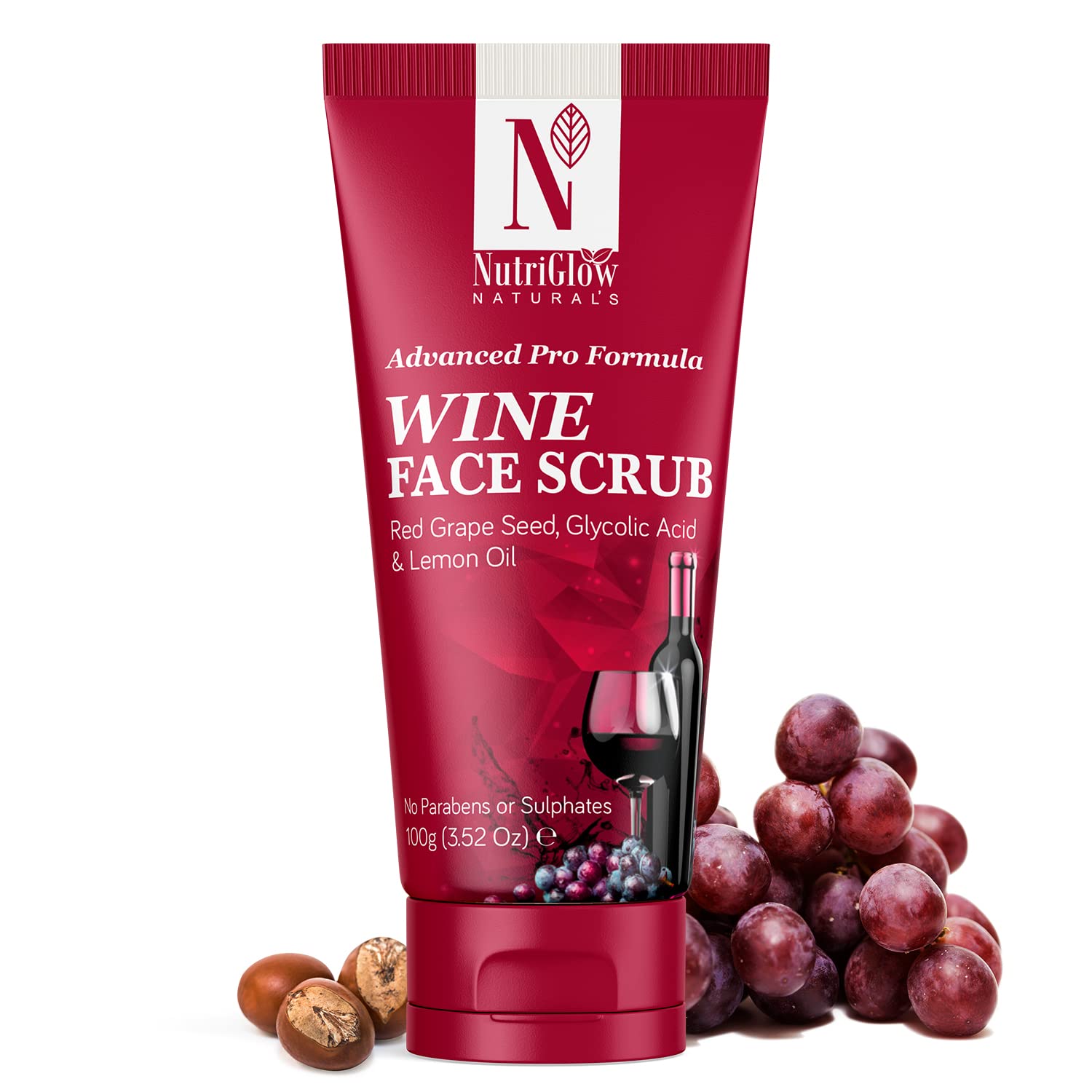 NutriGlow NATURAL'S Advanced Pro Formula Wine Face Scrub - Exfoliating & Brightening Treatment for All Skin Types (100g) | Gentle Cleansing for Glowing Skin | Perfect for Daily Skincare & Anti-Aging Routine