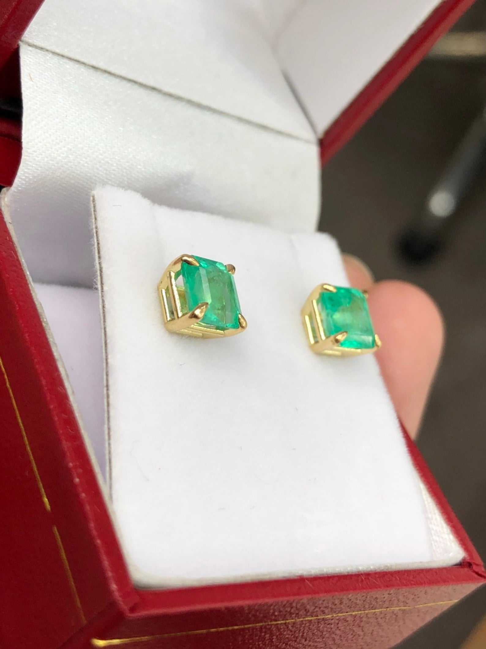 2.0tcw Asscher Cut Emerald Claw Prong Solitaire Stud Earrings in 14K Gold - Perfect for Weddings, Anniversaries & Special Occasions