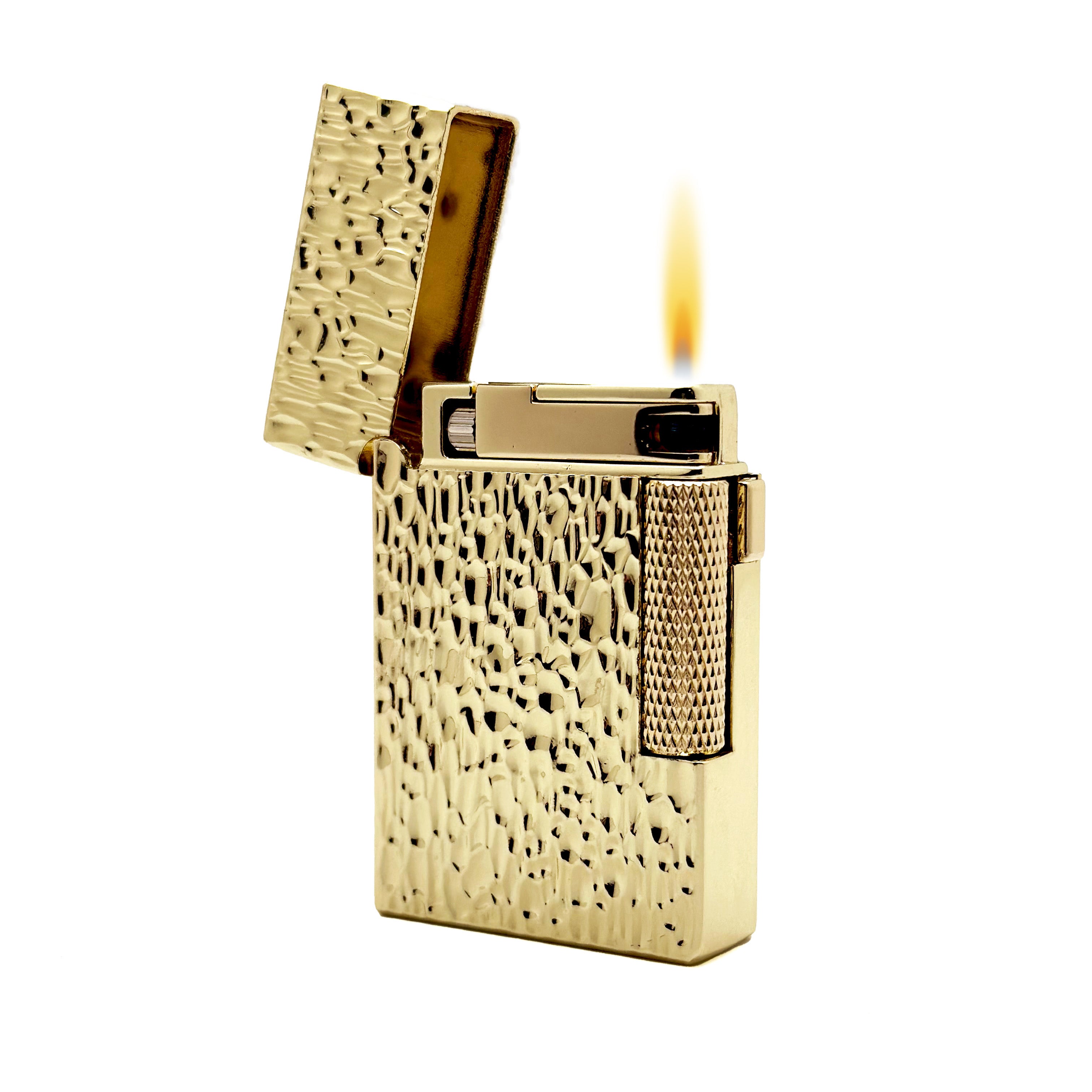Visol Hubbard Hammered Soft Flame & Torch Flame Flint Lighter in Gold - Perfect for Cigars, Candles & Outdoor Camping Use