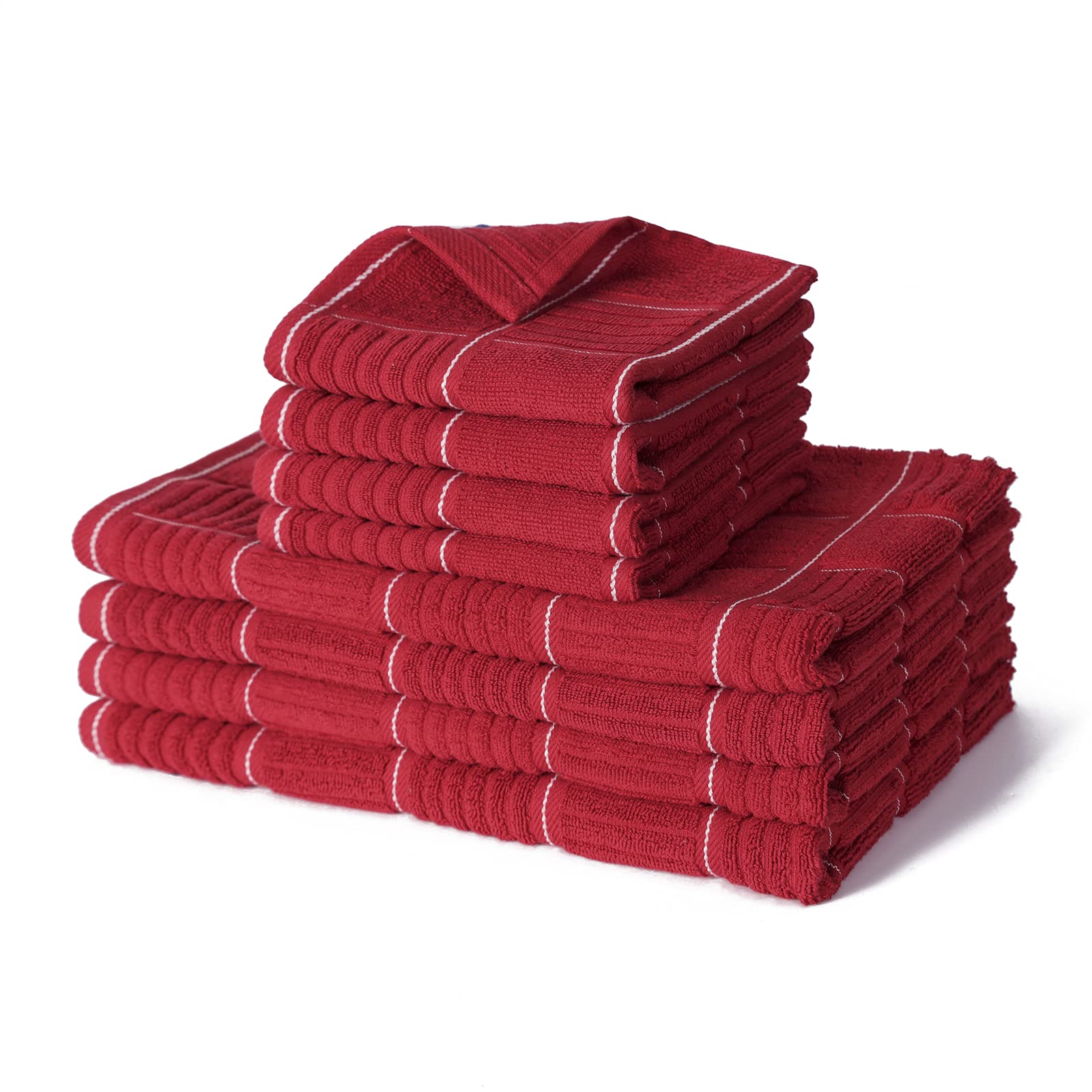 Glynniss 8-Piece Red Kitchen Towel Set - Super Absorbent Dish Towels & Cloths for Washing Dishes, Cleaning & Drying - Perfect for Kitchen, Restaurant & Household Use