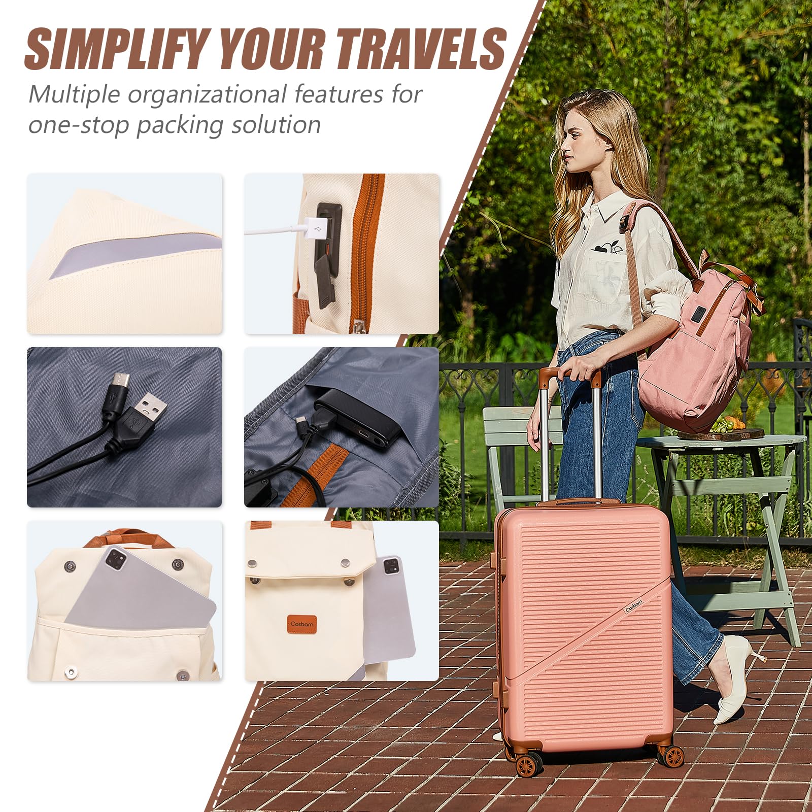 5-Piece ABS Hard Shell Luggage Set with Spinner Wheels - 22x14x9 Inch Airline Approved Carry-On & Checked Suitcases, TSA Lock, Durable Waterproof Travel Luggage for Business Trips, Family Vacations & International Travel