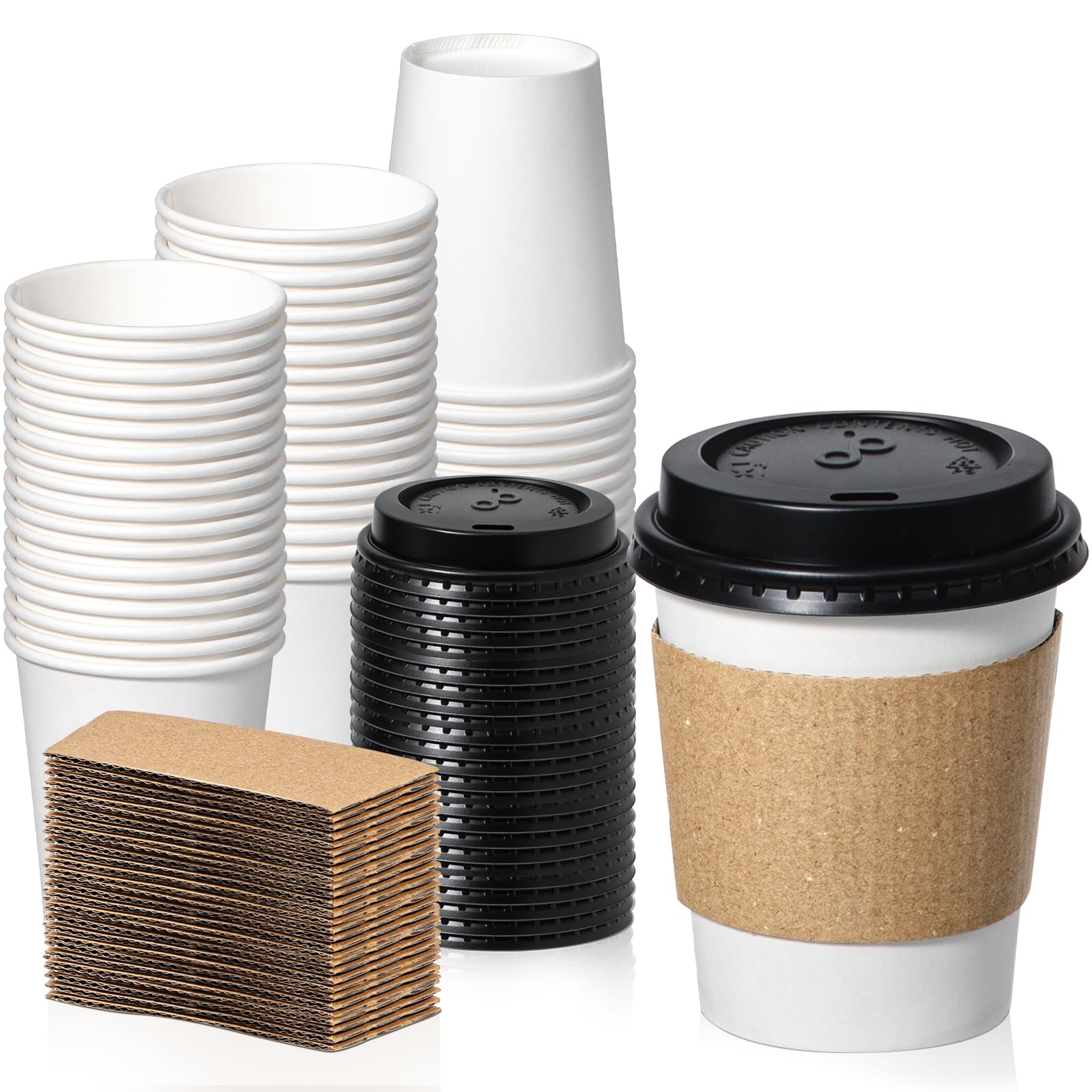500 Pack 8 oz Disposable Coffee Cups with Lids & Sleeves - Leak-Proof To-Go Paper Cups for Hot Beverages - Durable for Home, Office, Party & Meal Prep - Perfect for Coffee Shops, Cafes & Catering Services