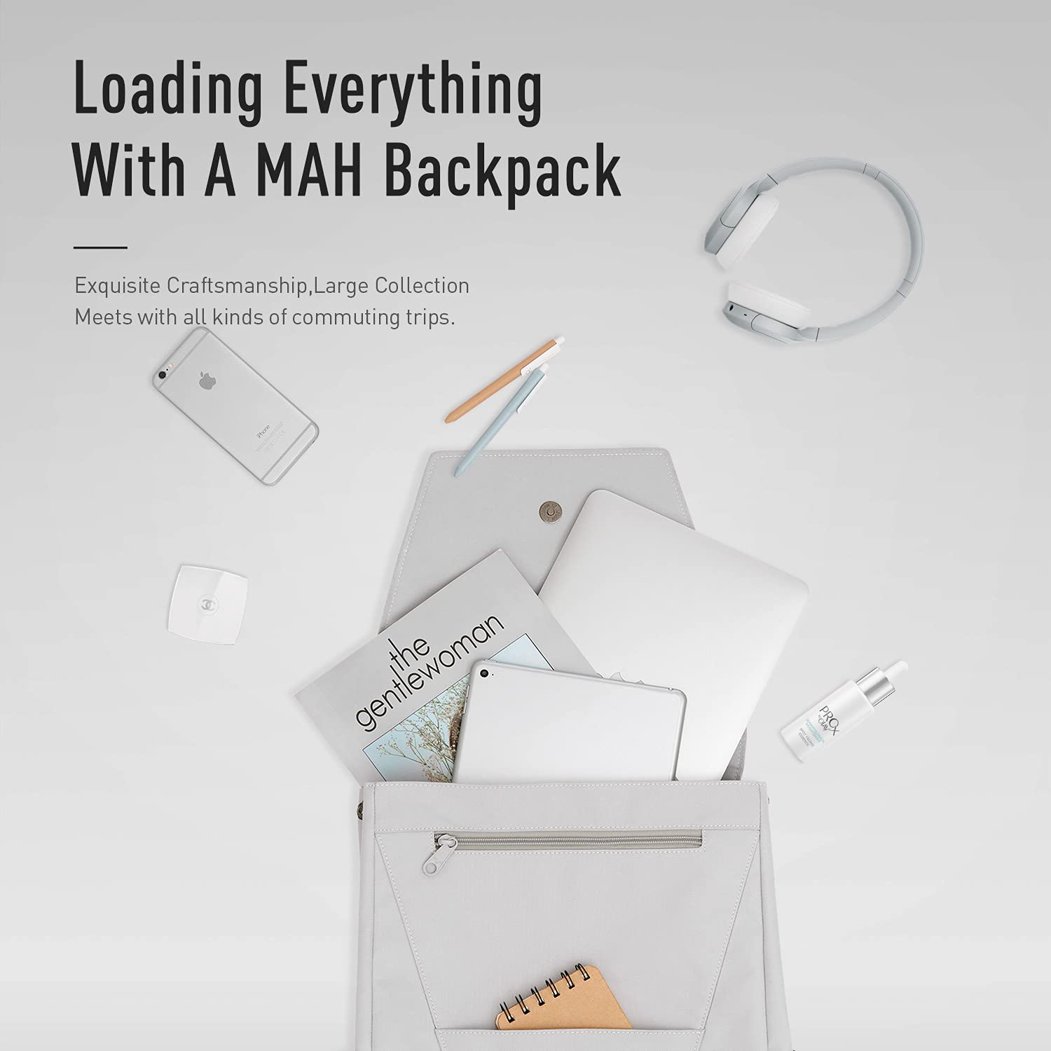 MAH Travel Laptop Backpack - 15.6 Inch Water Resistant Business Backpack for Men & Women, Lightweight College Bookbag with USB Charging Port (Gray) - Perfect for Commuting, School & Business Travel