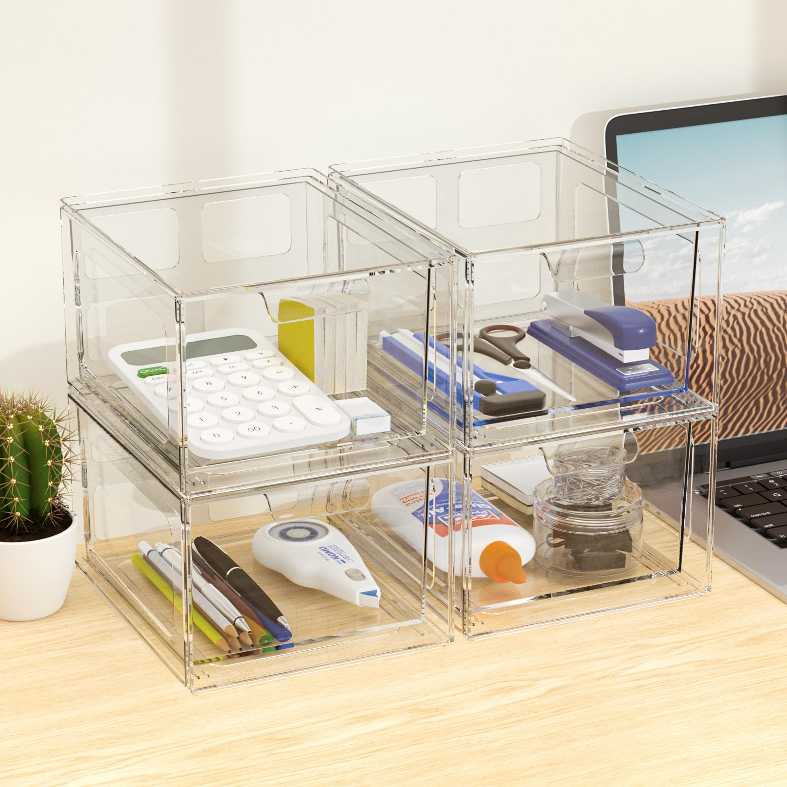 2 Pack Clear Acrylic Makeup Organizer with Handles - Plastic Storage Bins for Vanity, Bathroom, Kitchen & Pantry Organization | Perfect for Cosmetics, Jewelry & Small Item Storage