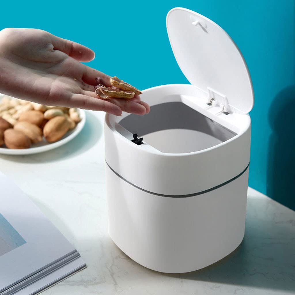 Nordic White Mini Trash Can for Kitchen, Home & Office - Small Desktop Waste Basket for Household Debris, Recycling Bin - Perfect for Countertops, Bathrooms, Bedrooms & Workspaces