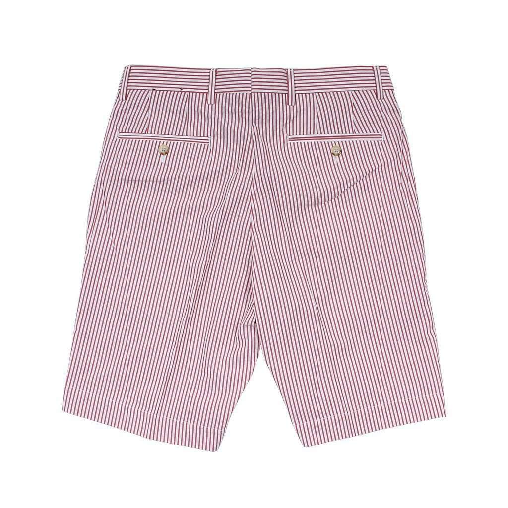 Country Club Prep Red Seersucker Shorts for Men - Classic Cotton Summer Casual Shorts with Elastic Waistband | Perfect for Golf, Beach, Picnics & Preppy Style Outfits