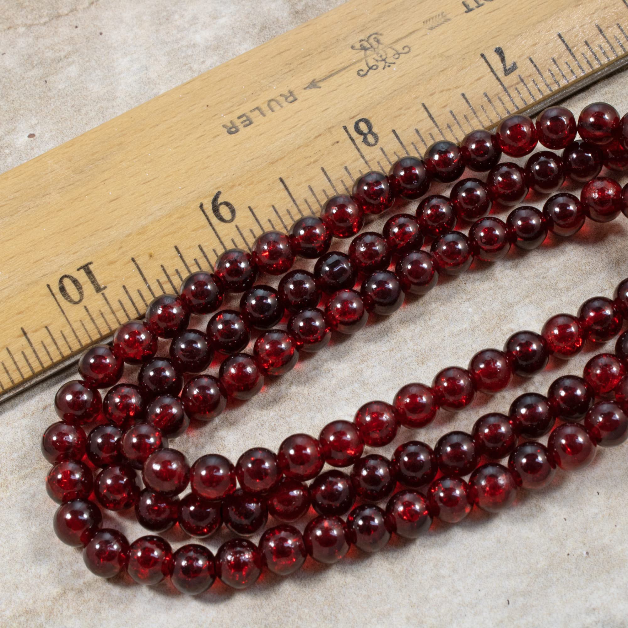 100pcs 6mm Ruby Red Round Crackle Glass Beads - Small Dark Red Beads for DIY Jewelry Making, Bracelets, Necklaces - Perfect for Christmas Crafts, Holiday Decorations & Gift Making