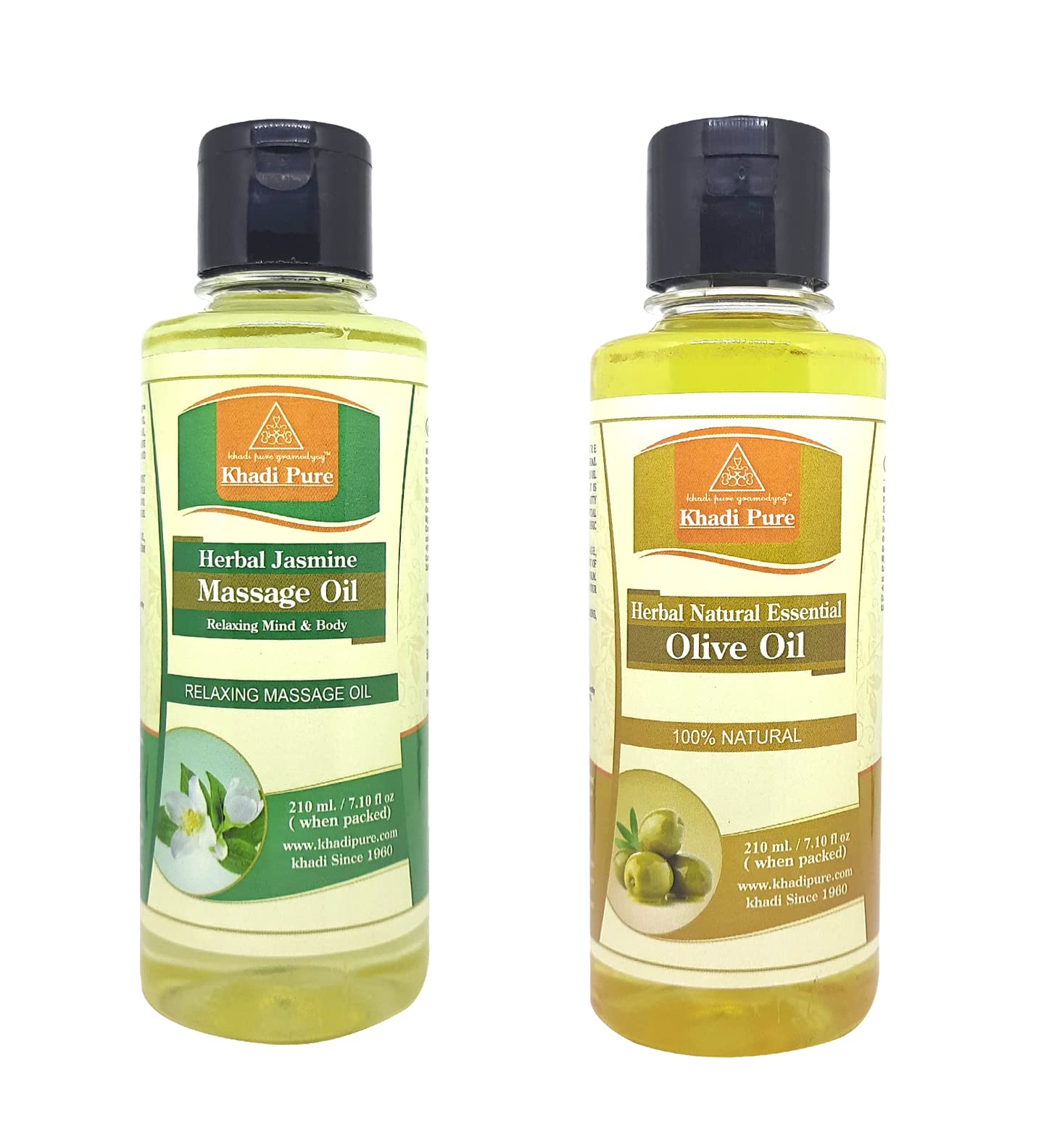 Khadi Pure Jasmine & Olive Massage Oil for Relaxation & Aromatherapy - 210ml (Pack of 2) - Perfect for Spa, Yoga & Stress Relief at Home