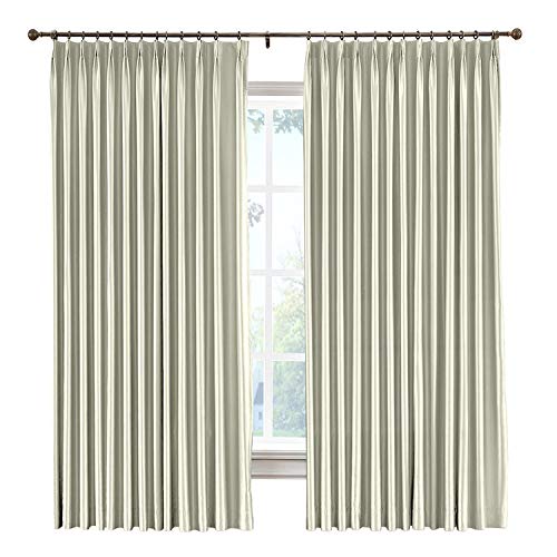 Cololeaf Pinch Pleated Faux Silk Blackout Curtains - 52W x 84L Inch (1 Panel) - Ivory Blackout Drapes for Traverse Rod or Track - Perfect for Living Room, Bedroom, Meeting Room, Club, Theater & Patio Door - Light Blocking & Noise Reducing Window Treatments