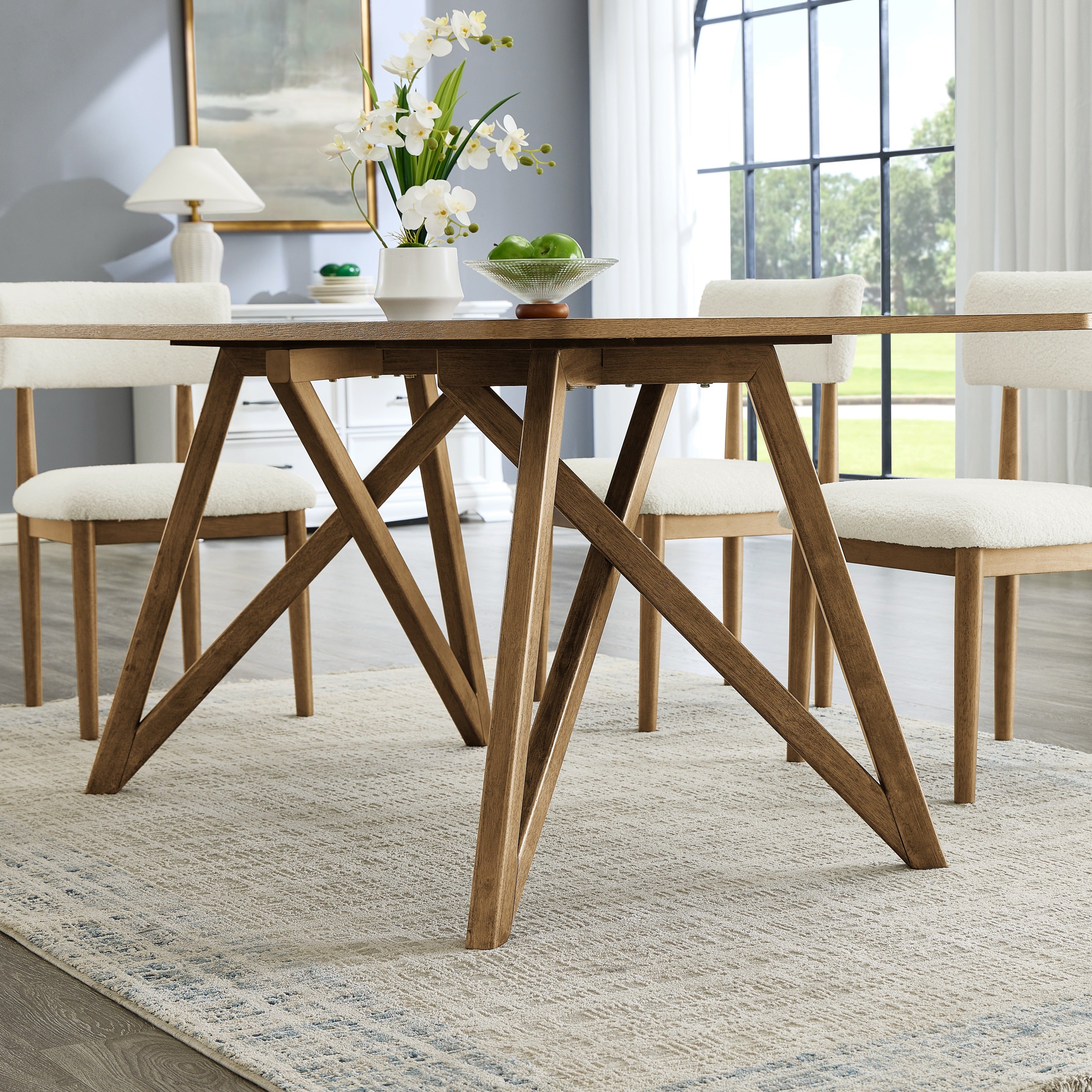 Roundhill Furniture Axler 5-Piece Dining Set - Light Oak Tripod Cross Base Table with 4 Modern Chairs | Perfect for Small Spaces, Breakfast Nooks & Cozy Apartments