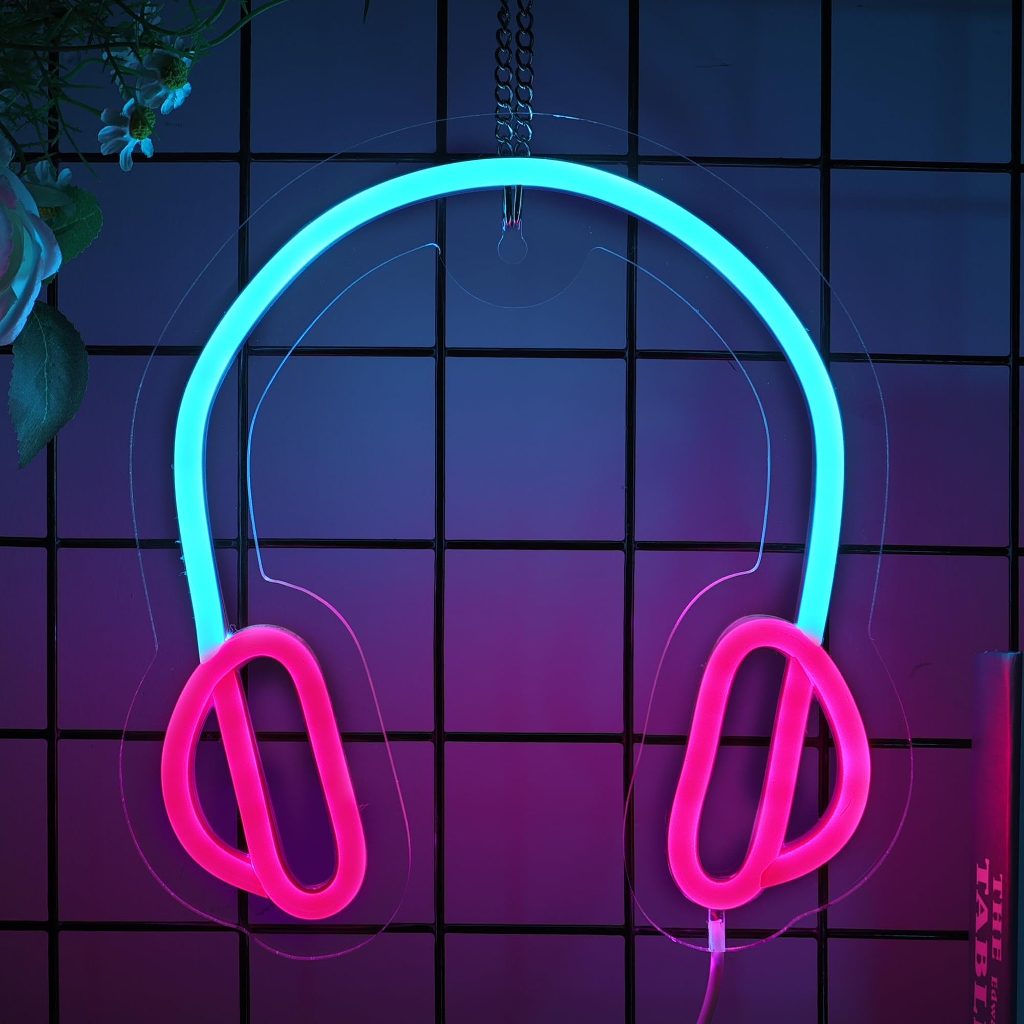 Vibrant LED Neon Headset Sign - USB/Battery Powered Wall Light for Gaming Room, Bedroom, Christmas, Halloween & Birthday Party Decor (NE-3) - Perfect for Gamers, Music Lovers & Night Light Enthusiasts