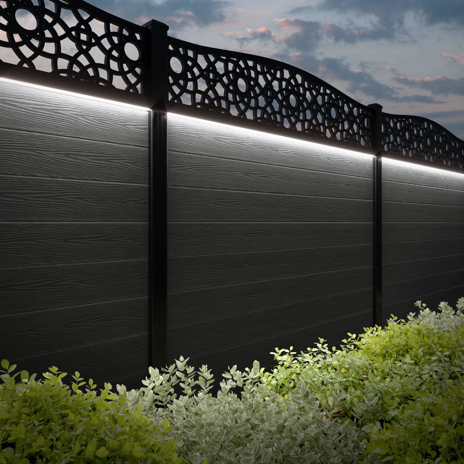 Classic Ambar Curved Top Fence Panel - Dark Grey Composite Fencing with Durable Posts | Perfect for Backyard Privacy, Garden Borders & Pool Safety