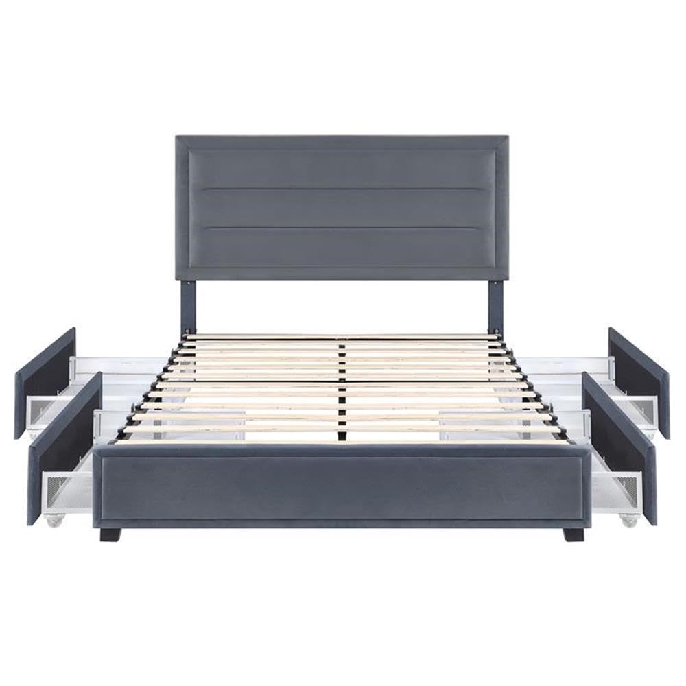 Furniture of America Tink Platform Fabric Full Bed with Storage Drawers in Gray - Modern Bedroom Furniture for Small Spaces & Guest Rooms