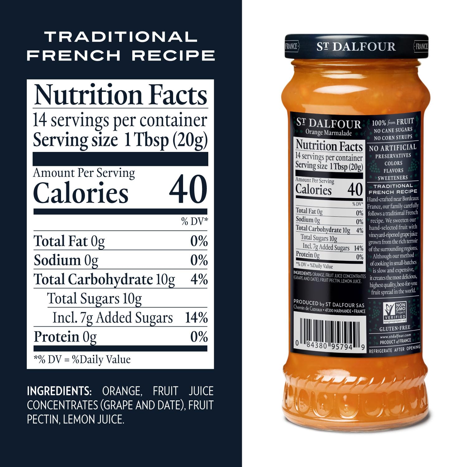 St. Dalfour Strawberry & Orange Marmalade French Fruit Spread Bundle, 10 oz Each - 100% Natural Fruit Preserves, No Artificial Ingredients, Non-GMO, Gluten-Free | Perfect for Toast, Yogurt, Desserts & Gift Baskets