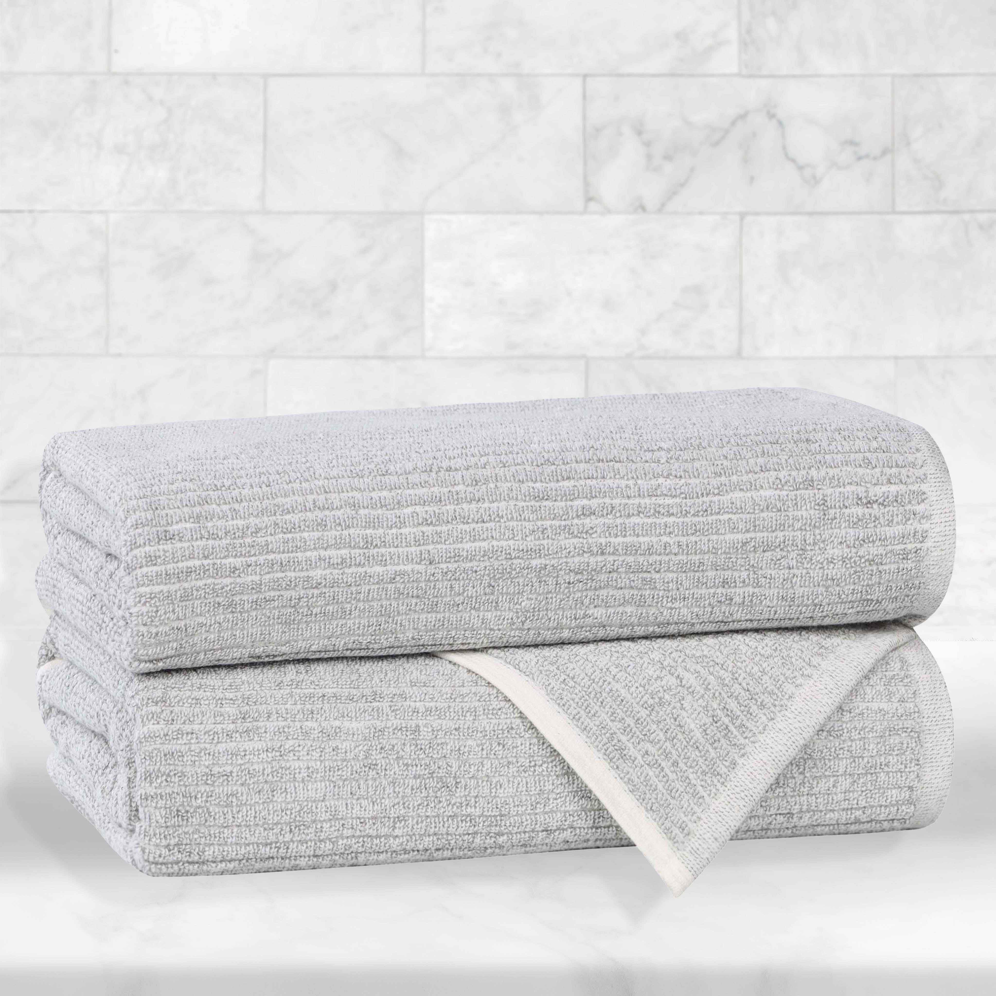 Premium Cotton Blend Ribbed Bath Towels Set of 2 - Ultra Soft & Absorbent for Spa, Beach & Luxury Bathroom - Destin Collection