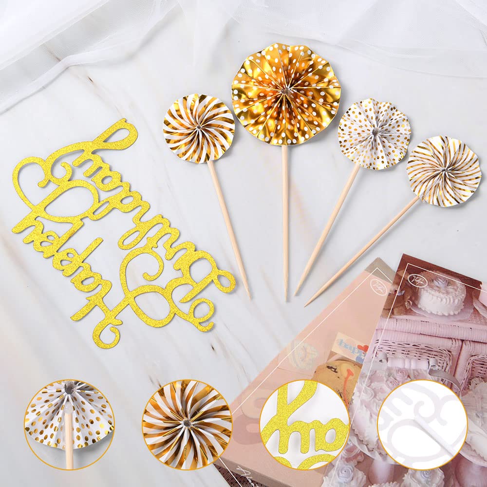 OSDUE 16-Piece Gold Birthday Cake Toppers Set with Balloons & Stars - Elegant Cake Decorations for Girls' Birthday Parties, Baby Showers & Special Celebrations