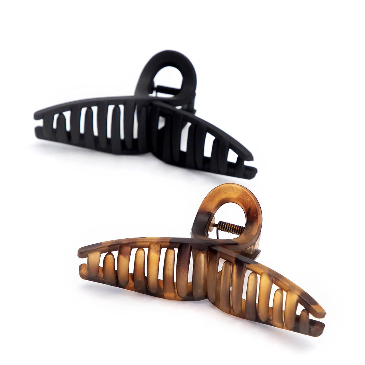 Large Hair Clips for Women - Jumbo Soft Grip Hair Claw Clips for Thick Hair, Stylish Banana Clips for Teen Girls (2pc Tortoise & Black) | Perfect for Ponytails, Buns & Everyday Hairstyles | Hair Styling Accessories