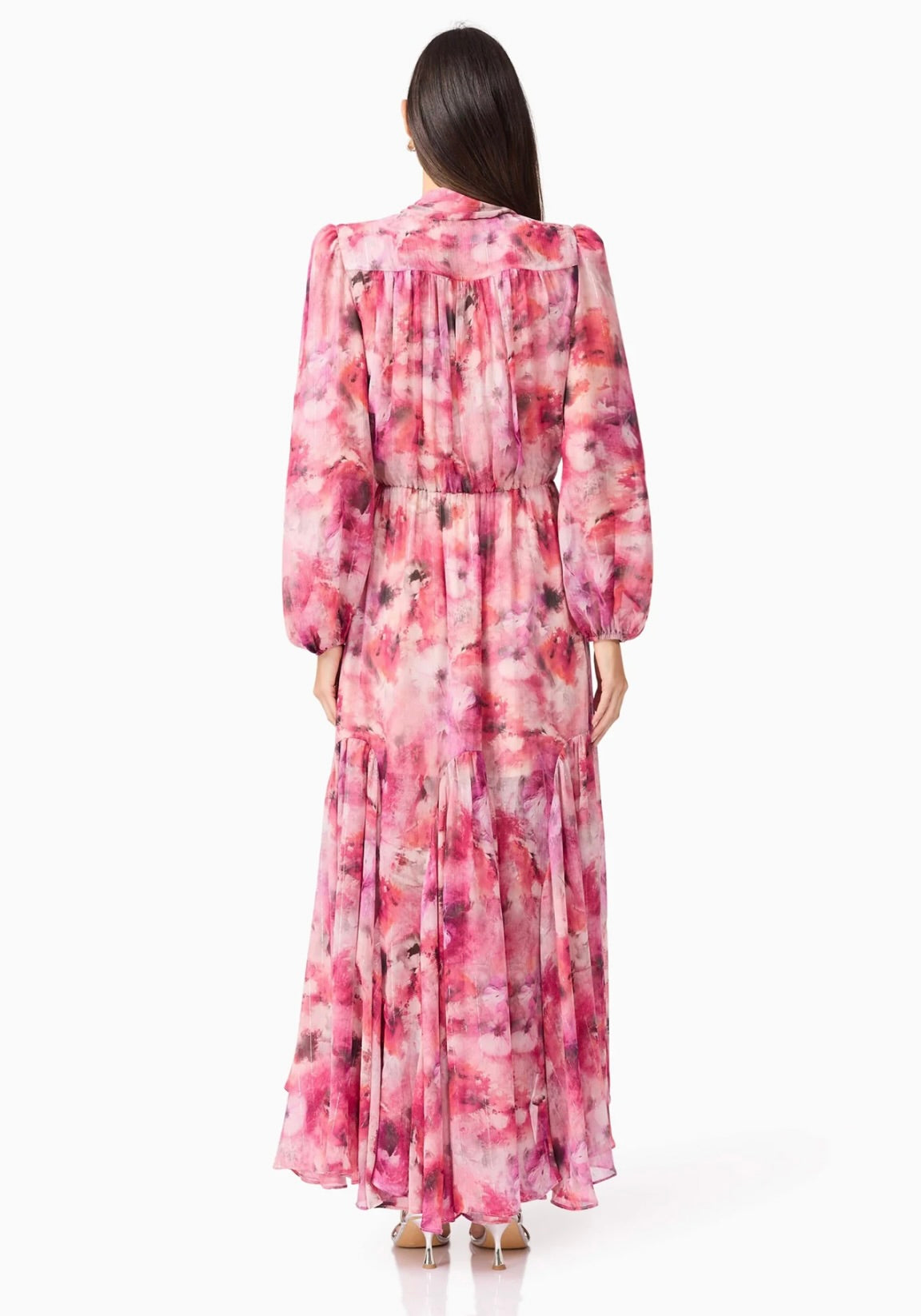 Evalina Women's Long Sleeve Maxi Dress - Soft Pink Flowy Elegant Formal Dress for Wedding Guest, Party, Evening Occasions