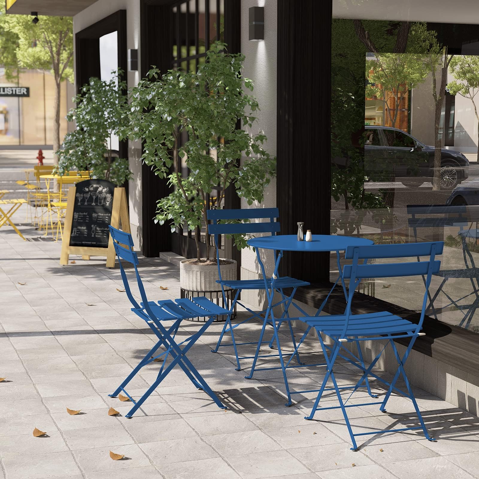 Premium Folding Outdoor Bistro Set - 3-Piece Patio Furniture with Table & Chairs, Peacock Blue - Perfect for Small Balconies, Gardens, and Backyard Relaxation