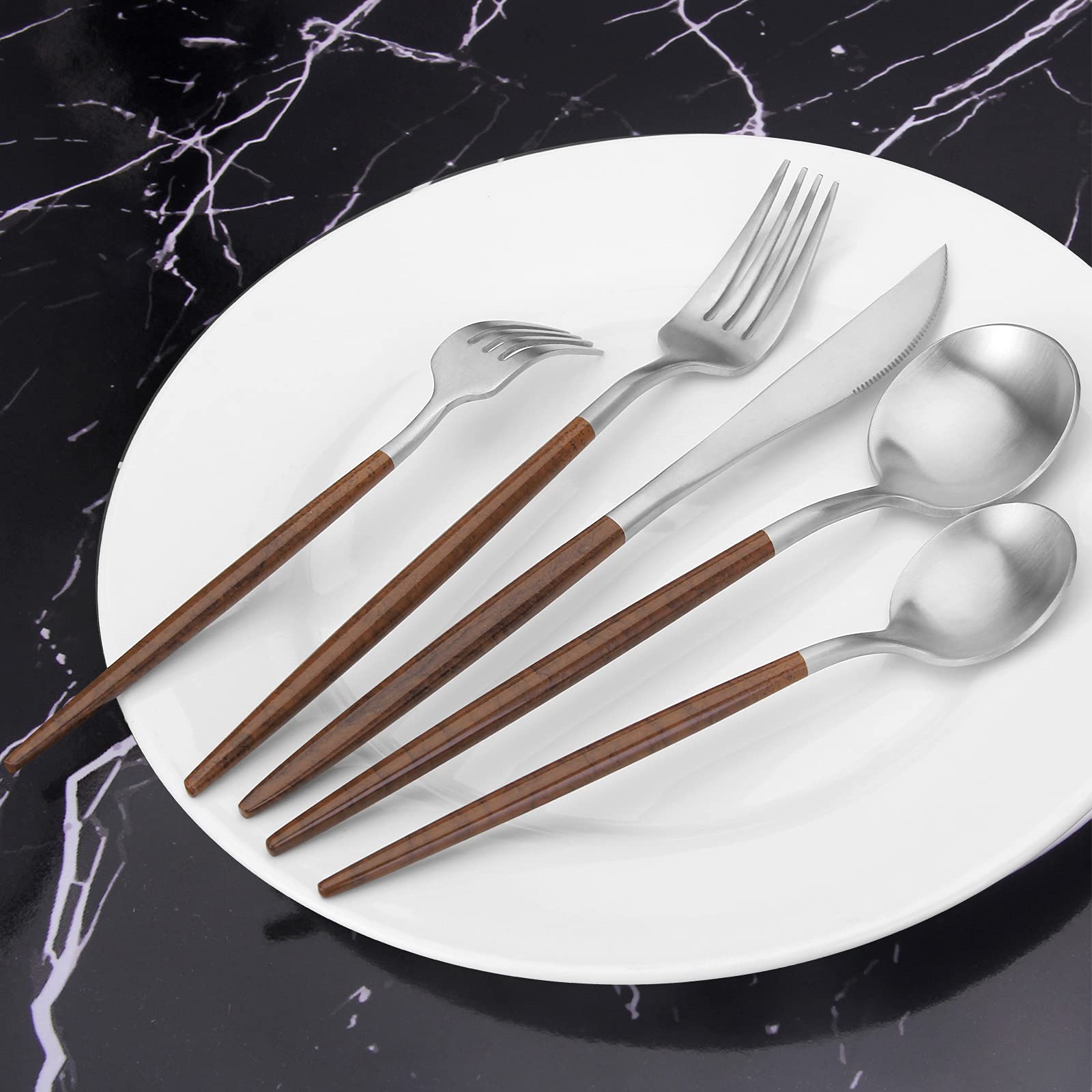 Vanys 30-Piece Stainless Steel Silverware Set with Black Handle - Knives, Spoons & Forks for 6 - Satin Finish Flatware for Dining, Kitchen & Entertaining