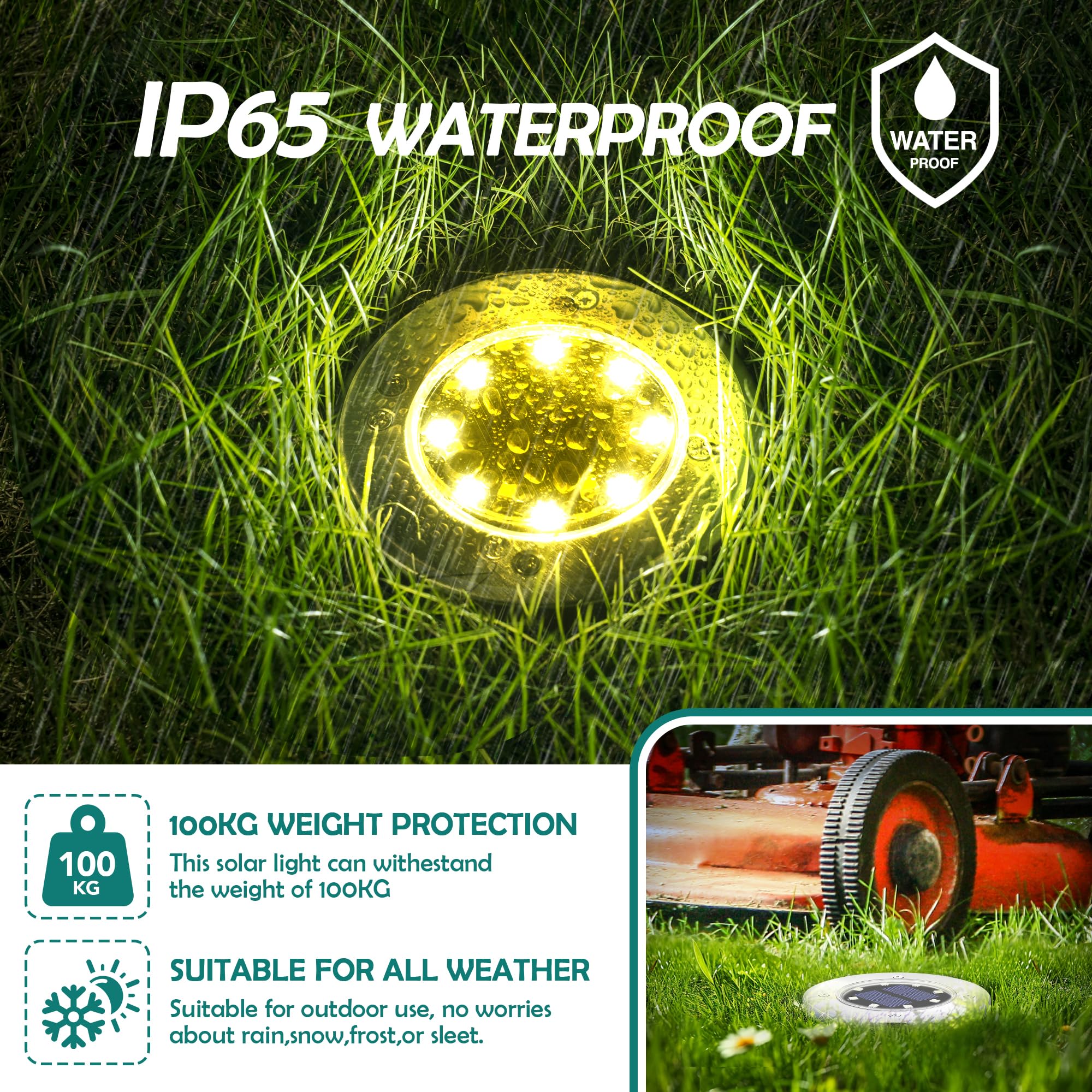 12 Pack Solar Ground Lights Outdoor Waterproof - Solar Pathway & Garden Lights for Patio, Yard, Driveway, Walkway - Warm White Landscape Lighting | Perfect for Backyard Decor, Garden Pathways & Nighttime Safety