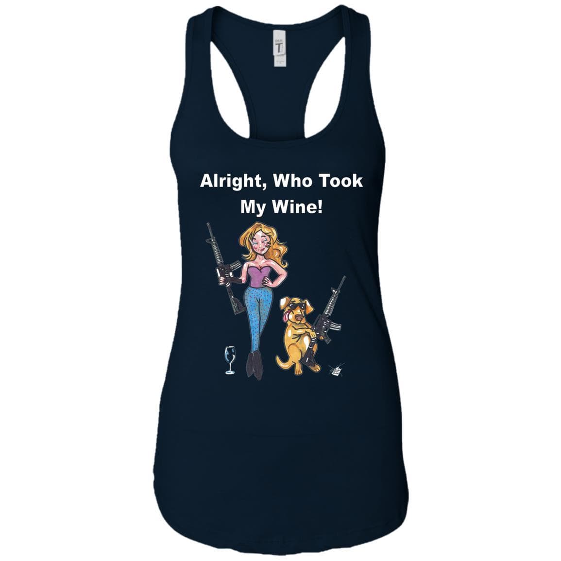 WineyBitches.co Who Took My Wine Racerback Tank Top - Funny Wine Lover Shirt with White Lettering - Perfect for Wine Tasting Parties & Girls Night Out