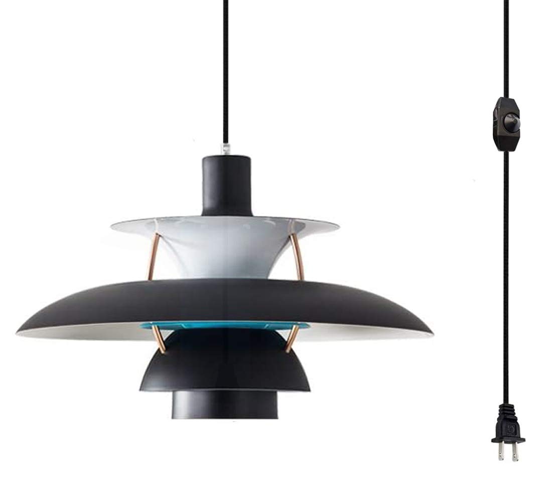 Modern Minimalist UFO Plug-in Pendant Light - Dimmable Ceiling Chandelier for Dining Room, Living Room, Kitchen & Restaurant | Black Finish | Perfect for Contemporary Home & Commercial Spaces