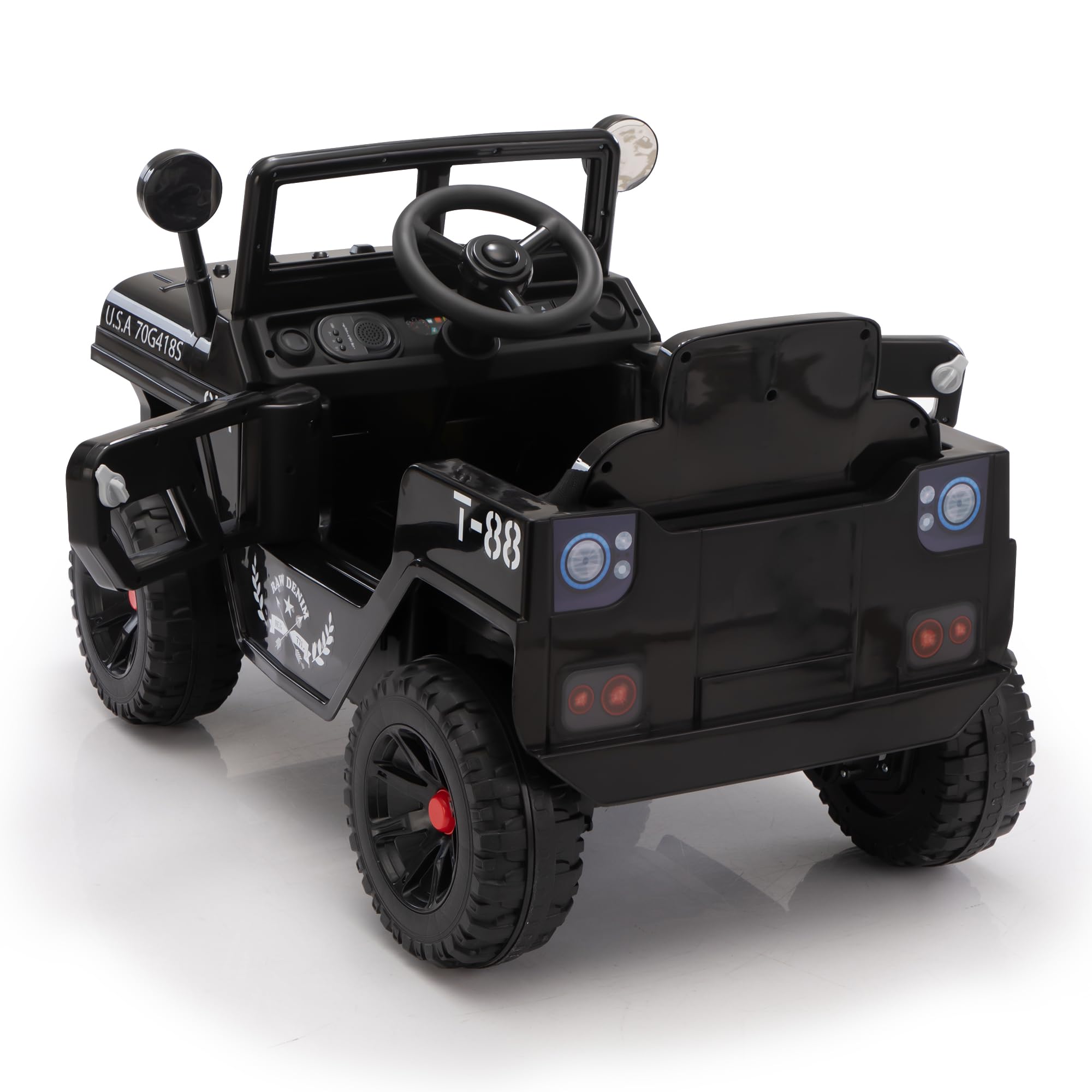 TOBBI 12V Kids Electric Ride On Toy Car - Battery Powered Off-Road Truck with LED Lights, Horn & Suspension - Best Gift for Boys & Girls Ages 3-6 (Black) - Perfect for Outdoor Play, Birthday Presents & Backyard Adventures