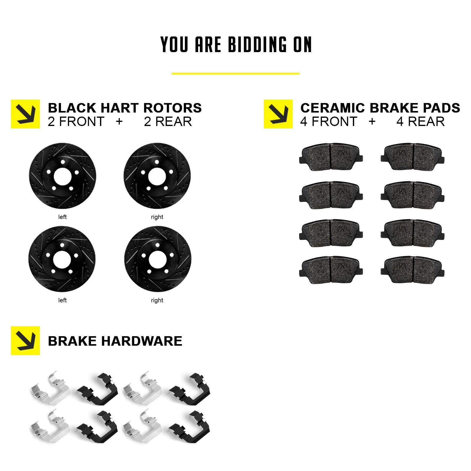 Hart Ceramic Brake Pads and Rotors Kit - Front & Rear Set for 2004-2007 Toyota Highlander | Premium Braking Performance for City Driving, Highway Commuting & Towing