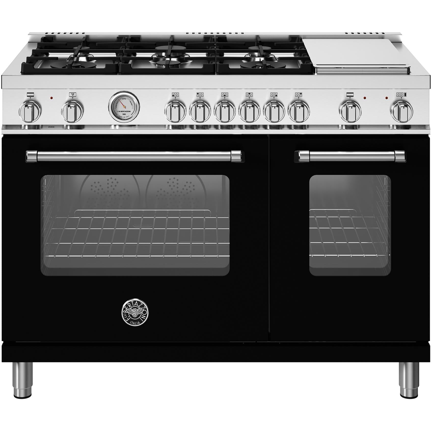 Bertazzoni 48 Inch Freestanding Dual Fuel Range with Griddle - MAS486GDFMNEV - Professional Gas & Electric Oven for Home Chefs - Perfect for Baking, Roasting & Large Family Cooking