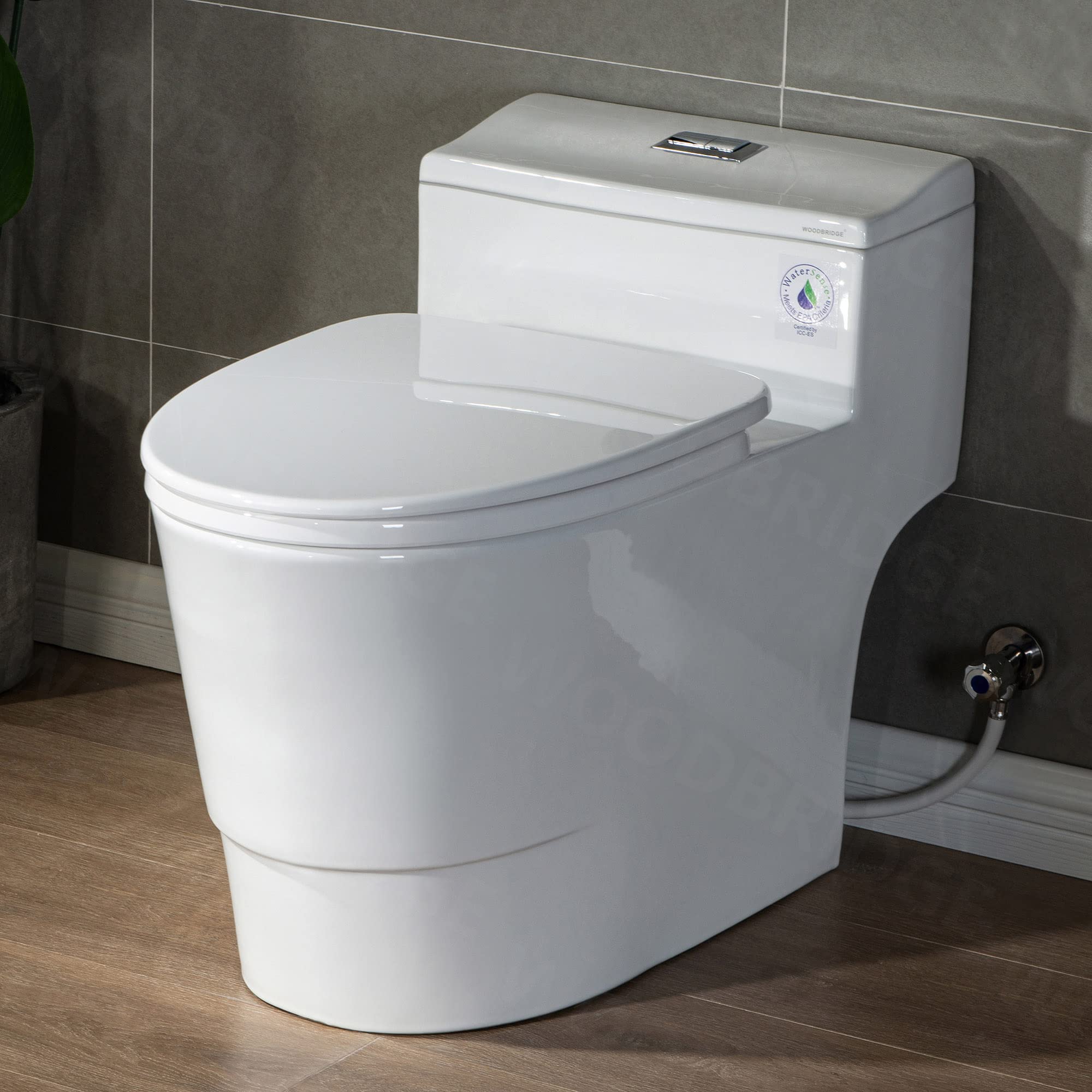 WOODBRIDGE T-0018/B-0735 Dual Flush Elongated One-Piece Toilet with Soft-Close Seat, Comfort Height, White - Modern Water-Saving Bathroom Fixture for Home & Commercial Use